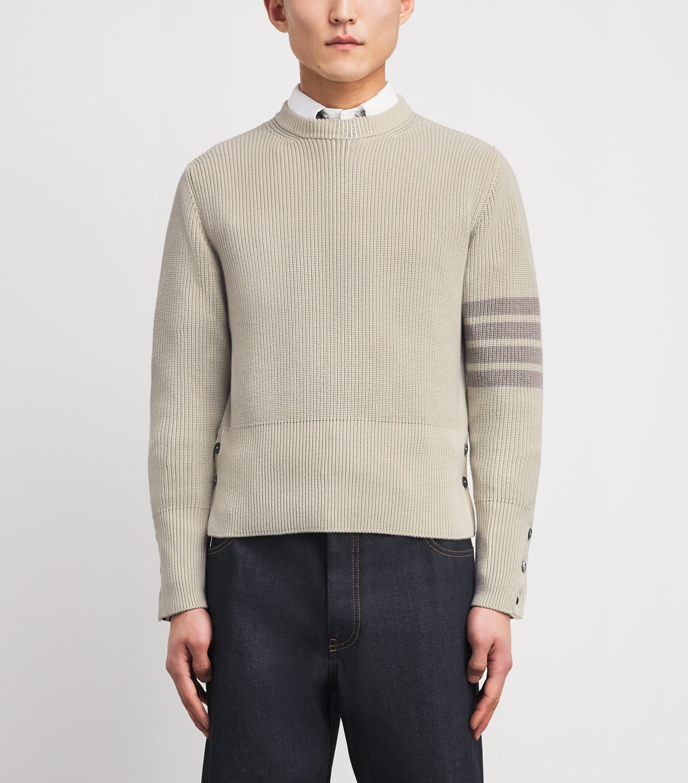 Thom Browne Mens Cotton 4-Bar Sweater Beige Image 4