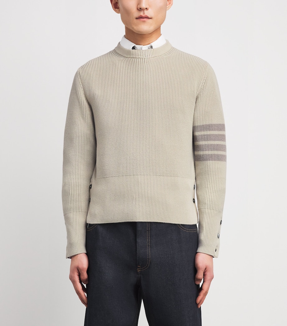 Thom Browne Mens Cotton 4-Bar Sweater Beige Image 4