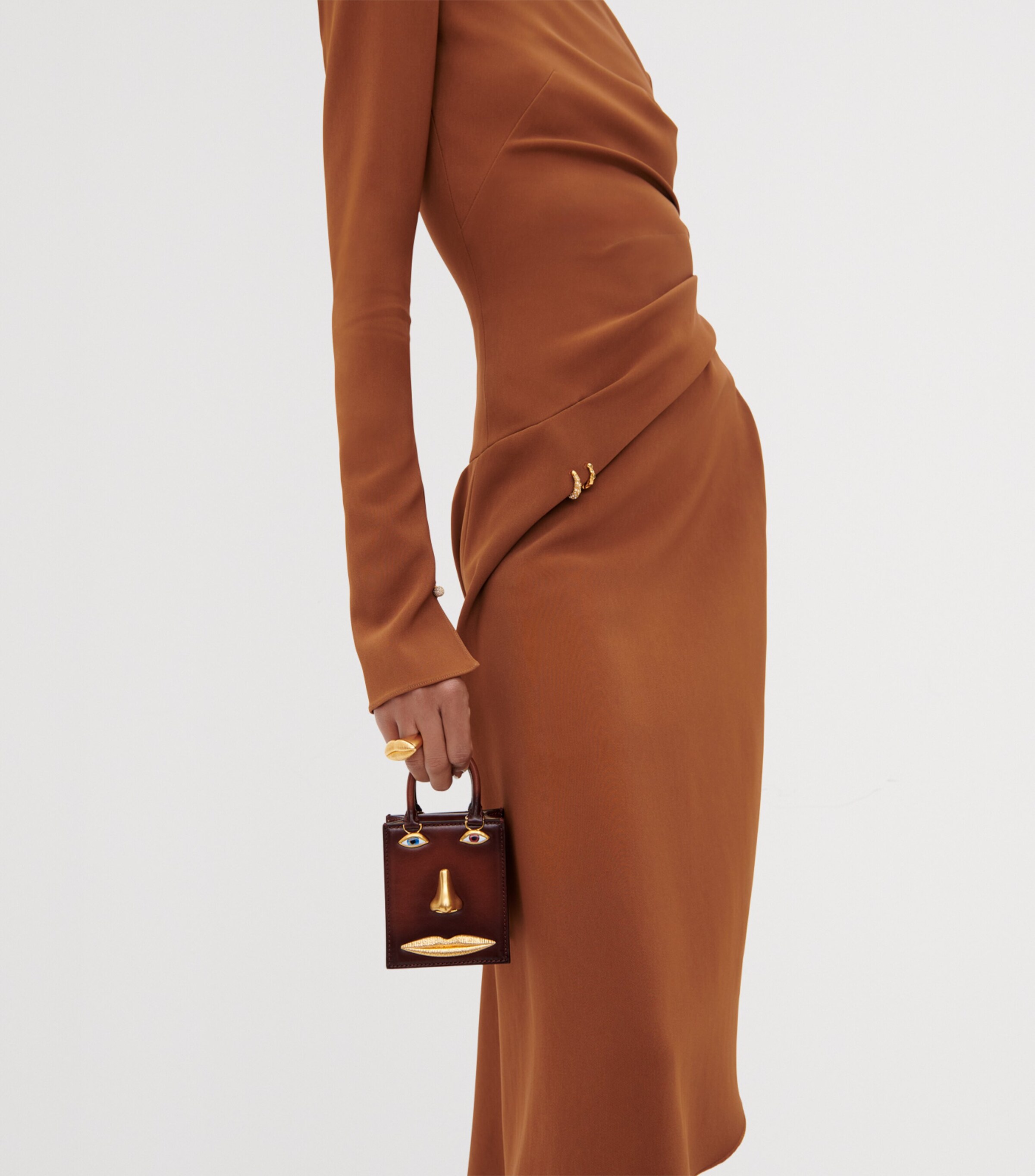Schiaparelli Micro Leather Face Top-Handle Bag Cognac Image 3