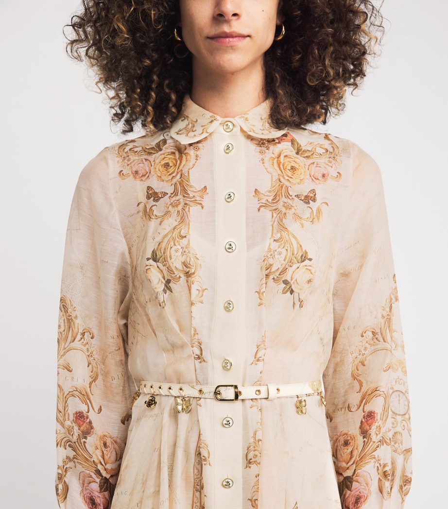 Linen-Silk Memento Midi Shirt Dress MAP PRINT Image 6