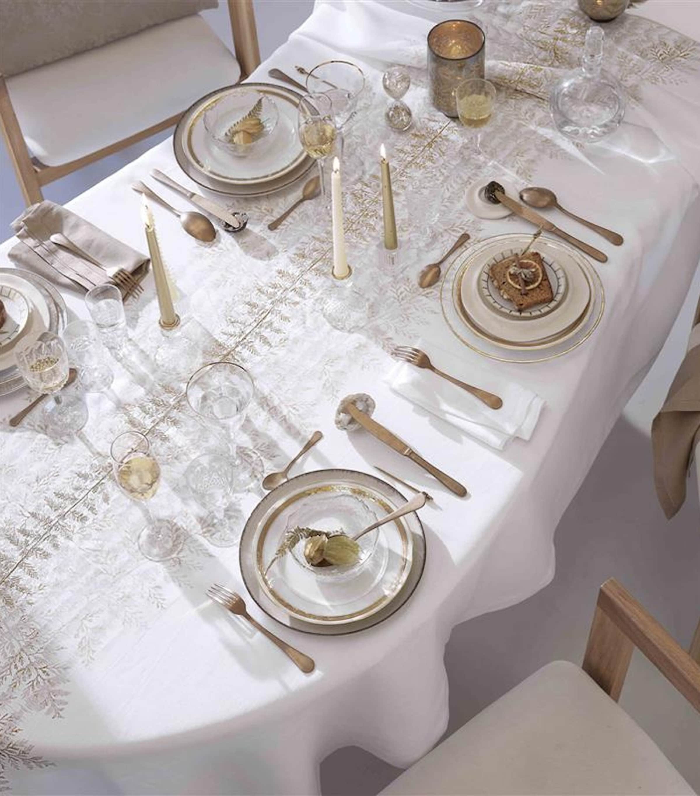 Linen Fossile Tablecloth (170cm x 250cm) FOSS GOLD / WHITE Image 5