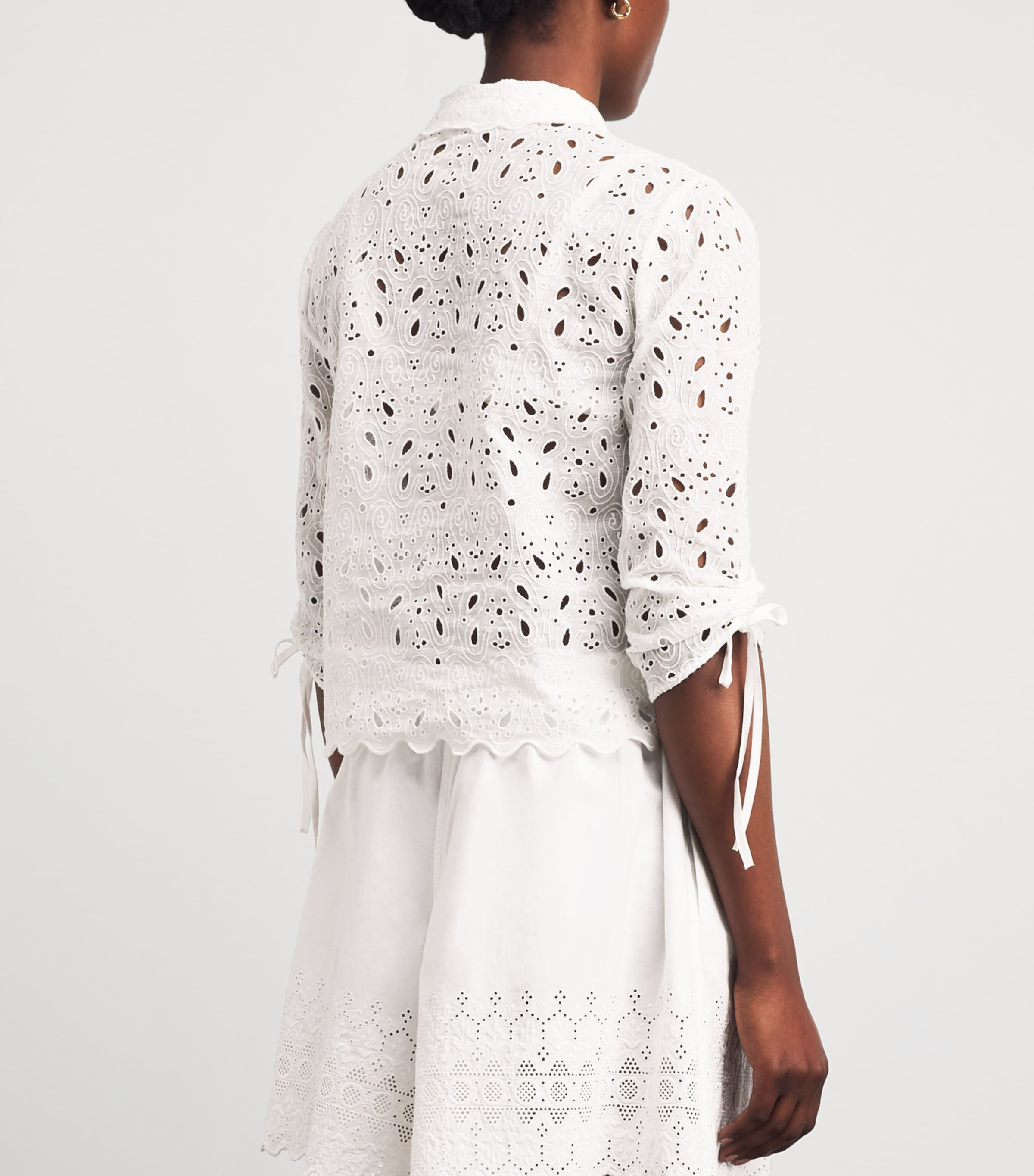 FRAME Womens The Paisley Eyelet Cinch Sleeve Shirt White Image 5