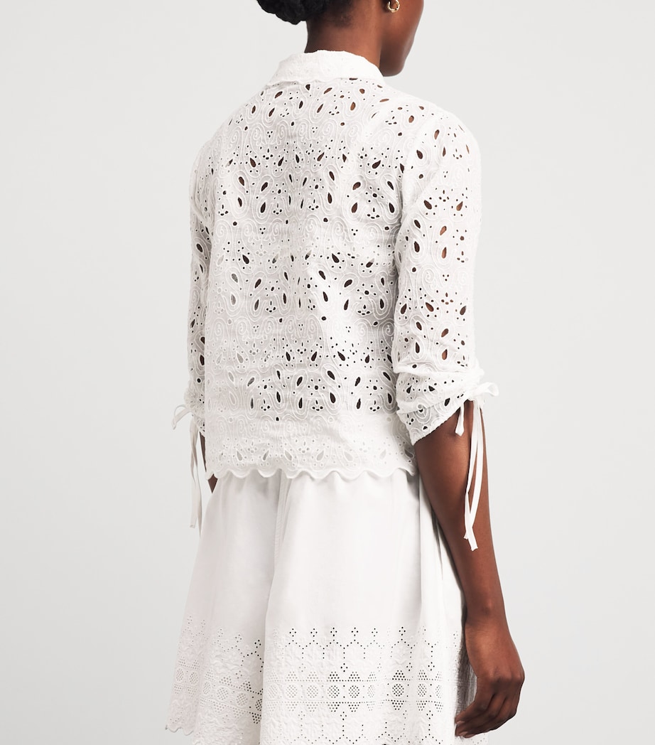 FRAME Womens The Paisley Eyelet Cinch Sleeve Shirt White Image 5