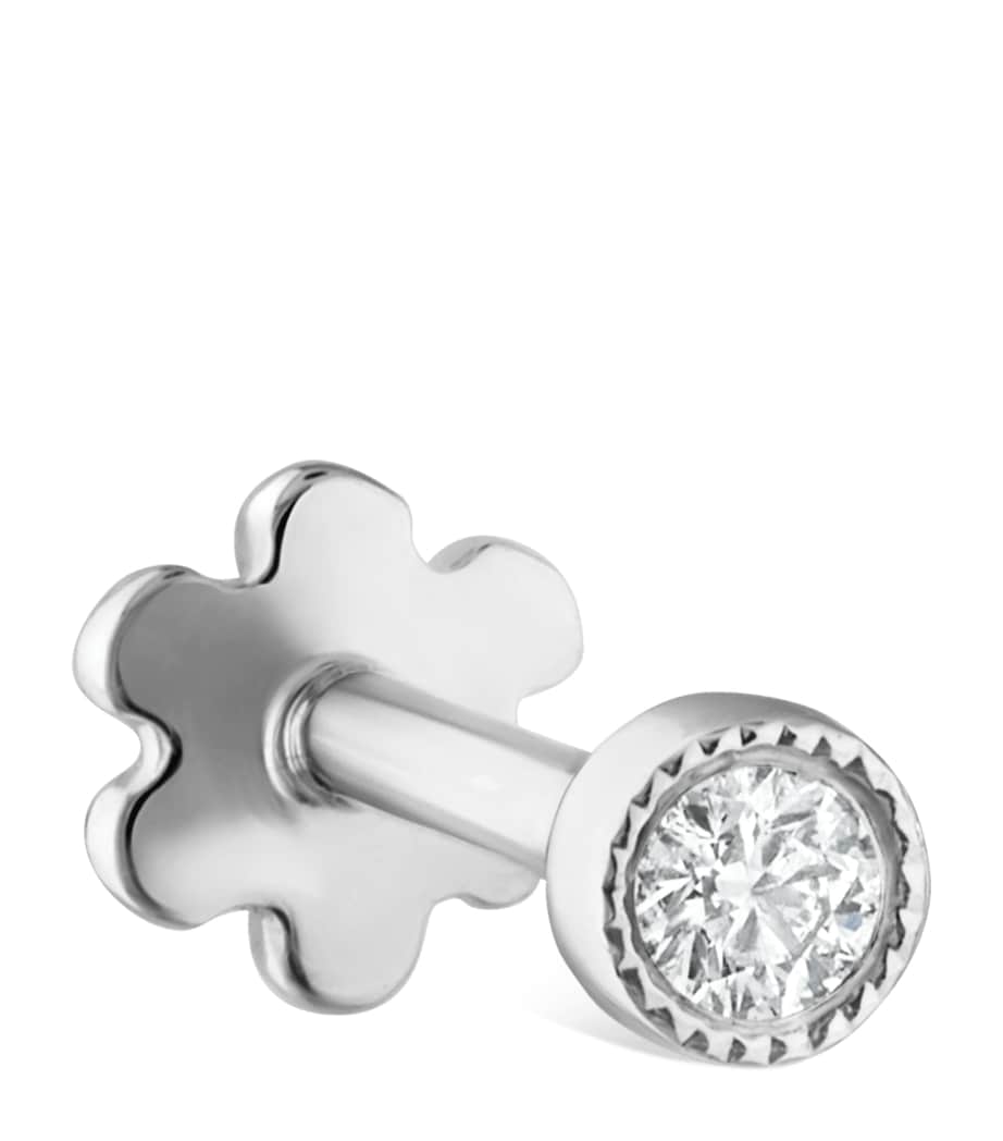 White Gold Scalloped Set Diamond Threaded Stud Earring (1.5mm) WHITE GOLD Image 1