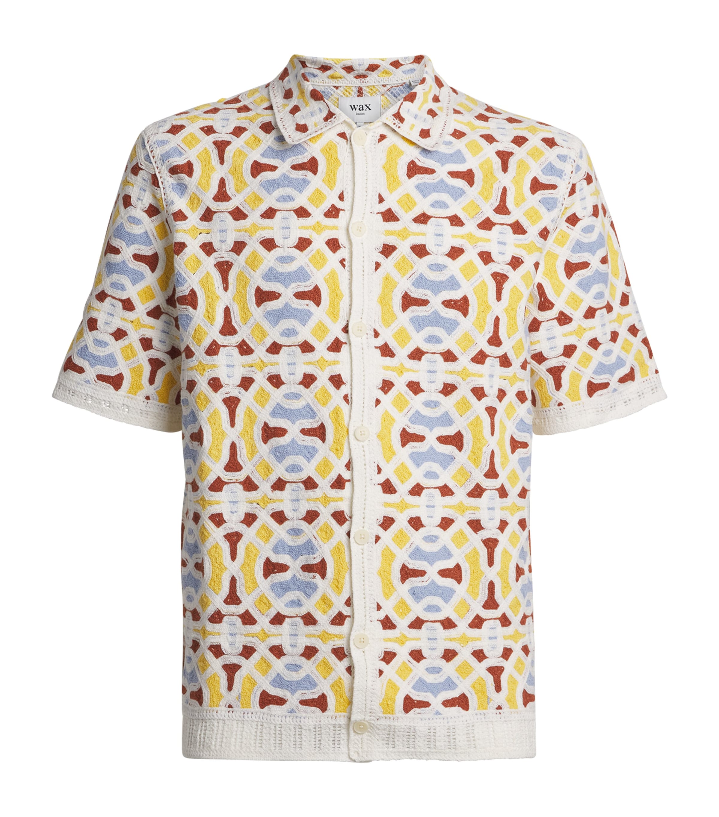 Wax London Mens Crochet Tile Dorset Shirt Ecru / Multi Image 1