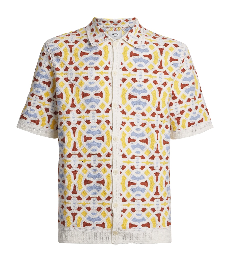 Wax London Mens Crochet Tile Dorset Shirt Ecru / Multi Image 1