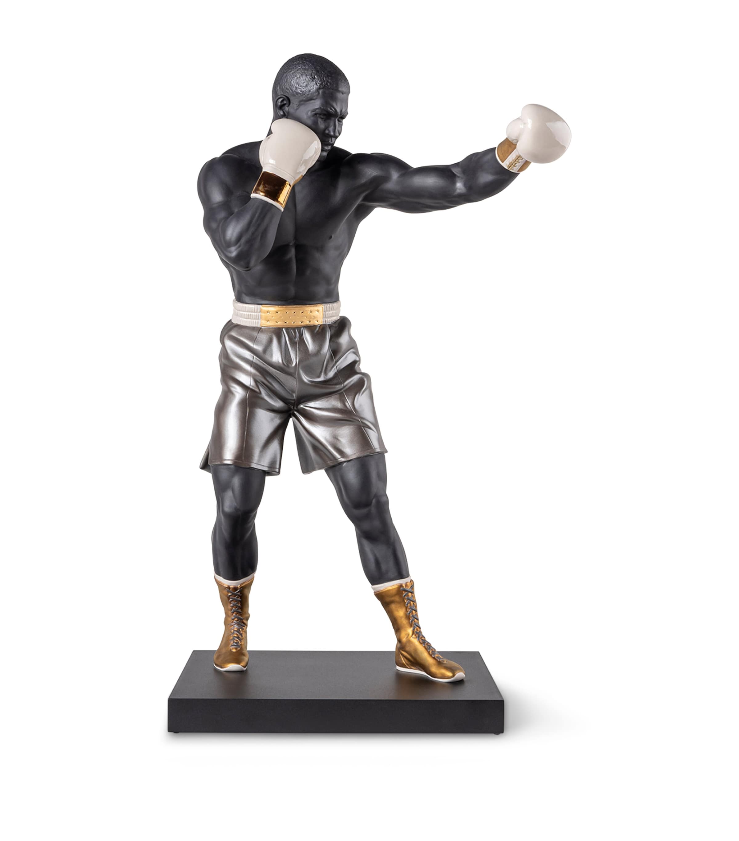 Lladró Porcelain Boxer Figurine Black, White & Grey Image 1