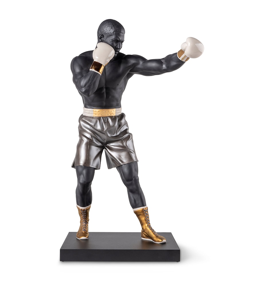 Lladró Porcelain Boxer Figurine Black, White & Grey Image 1
