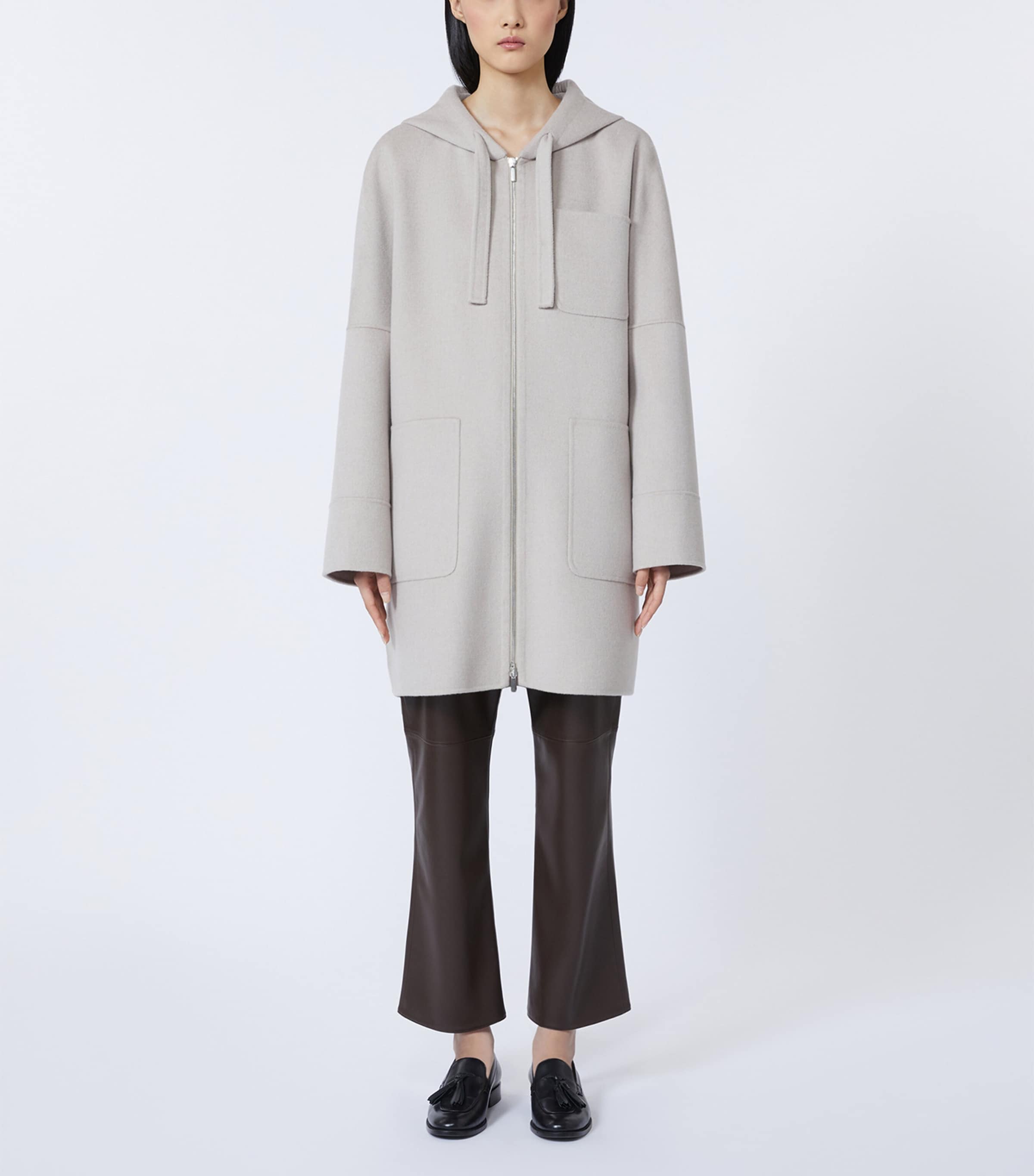 Max Mara Womens Virgin Wool Hooded Coat Beige Image 2