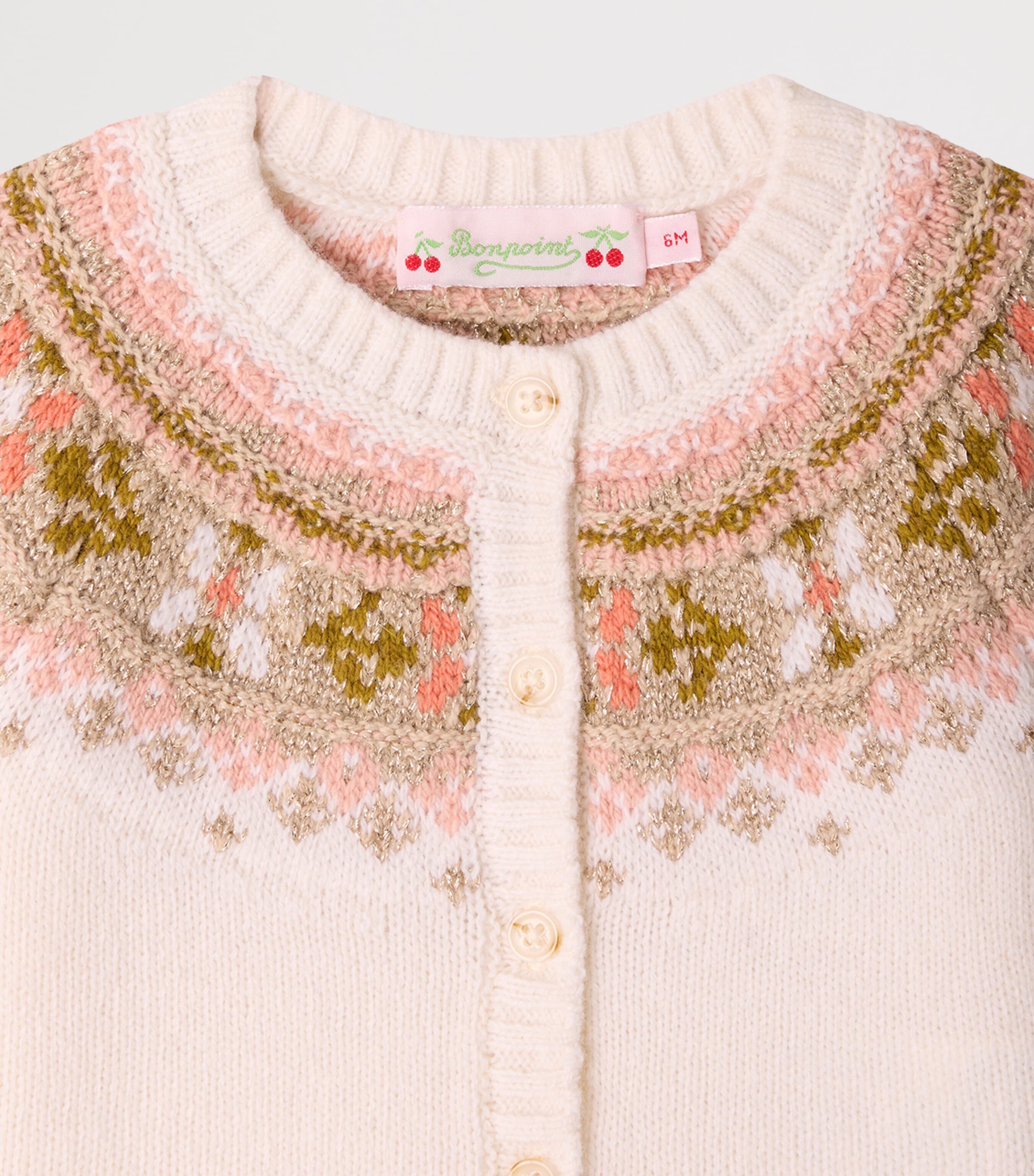 Bonpoint Wool-Blend Fair Isle Cardigan (6-18 Months) Blanc Naturel Image 3