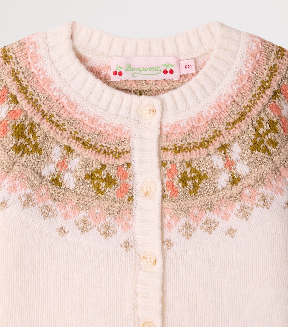 Bonpoint Wool-Blend Fair Isle Cardigan (6-18 Months) Blanc Naturel Image 3