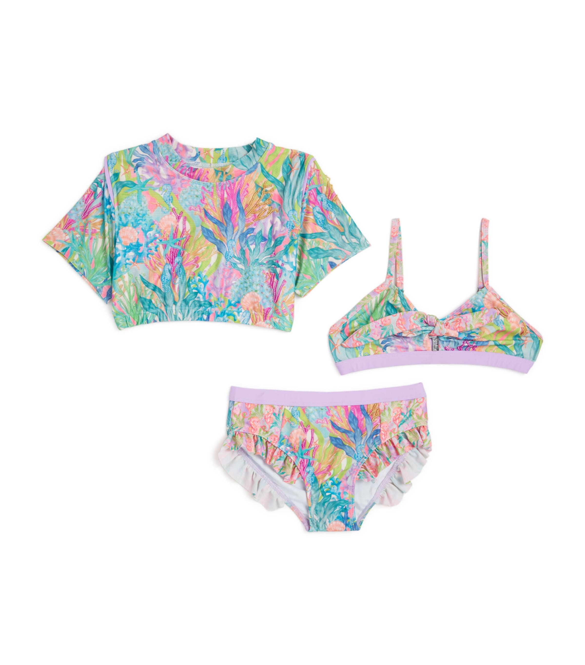 Olga Valentine Hand-beaded 3-piece Bikini Set