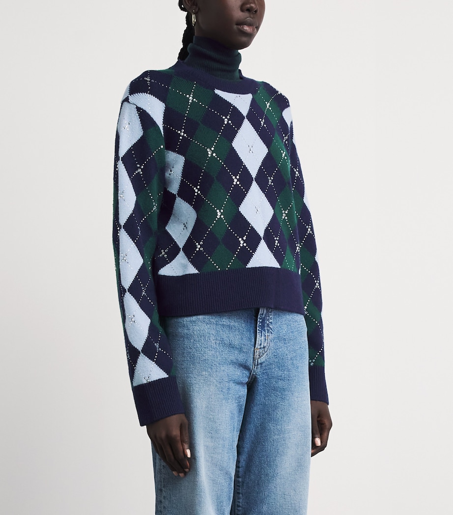 Maje Womens Wool Argyle Sweater Navy/green Image 4