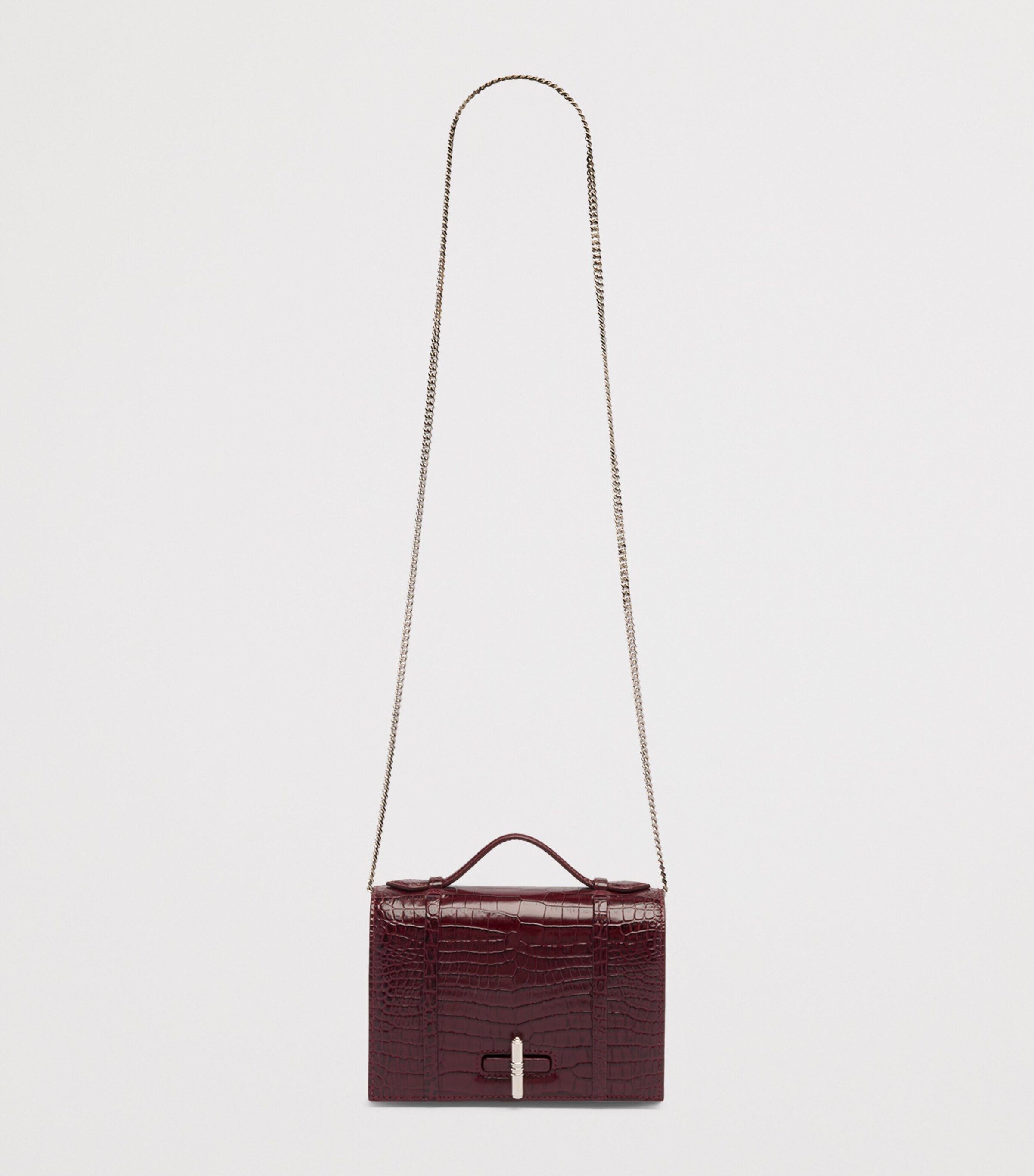 Croc-Embossed Leather May Small Top-Handle Bag ROSEWOOD Image 5
