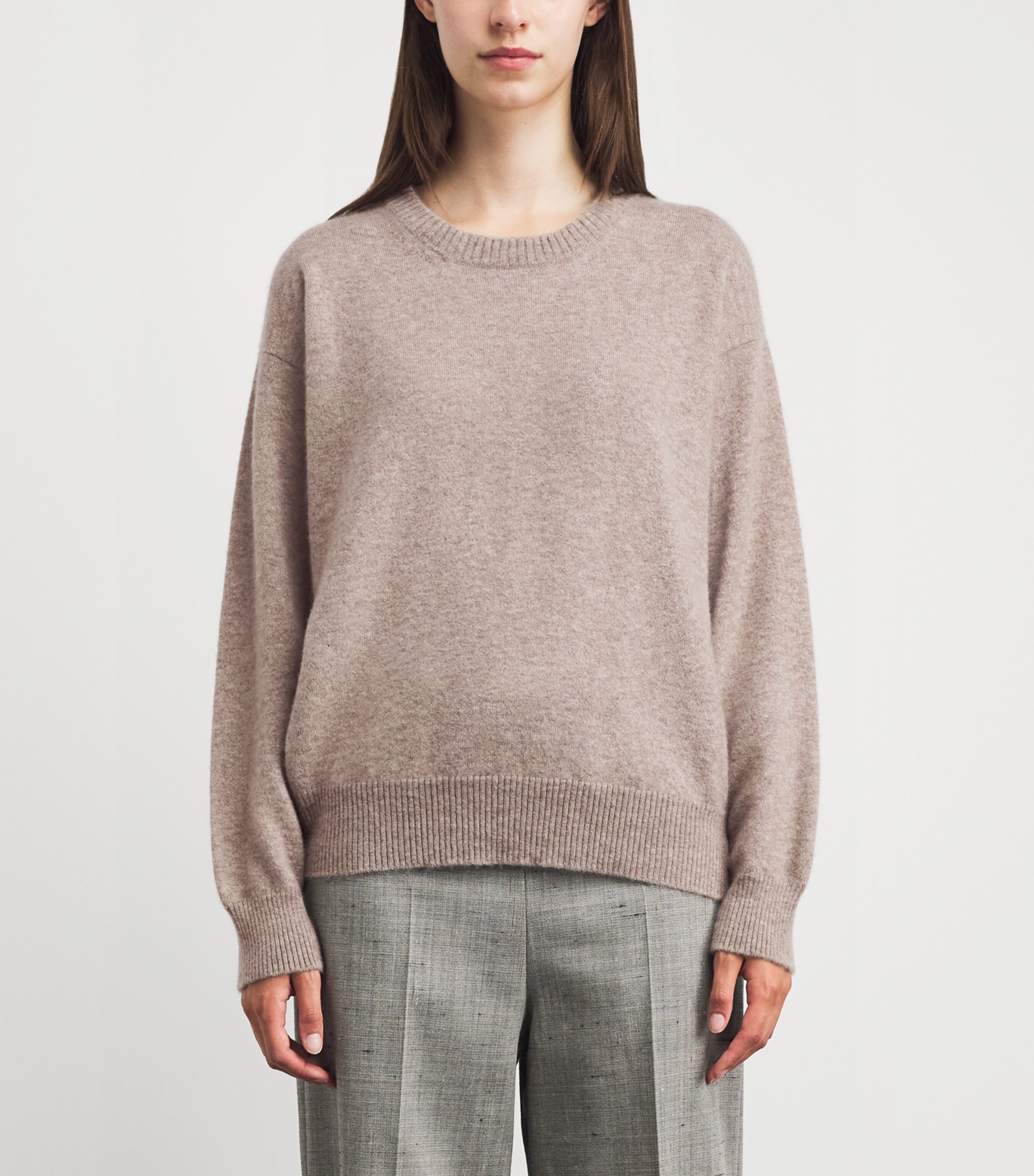 Johnstons Of Elgin Womens Cashmere-Silk Boyce Sweater Cloud Stone Image 4