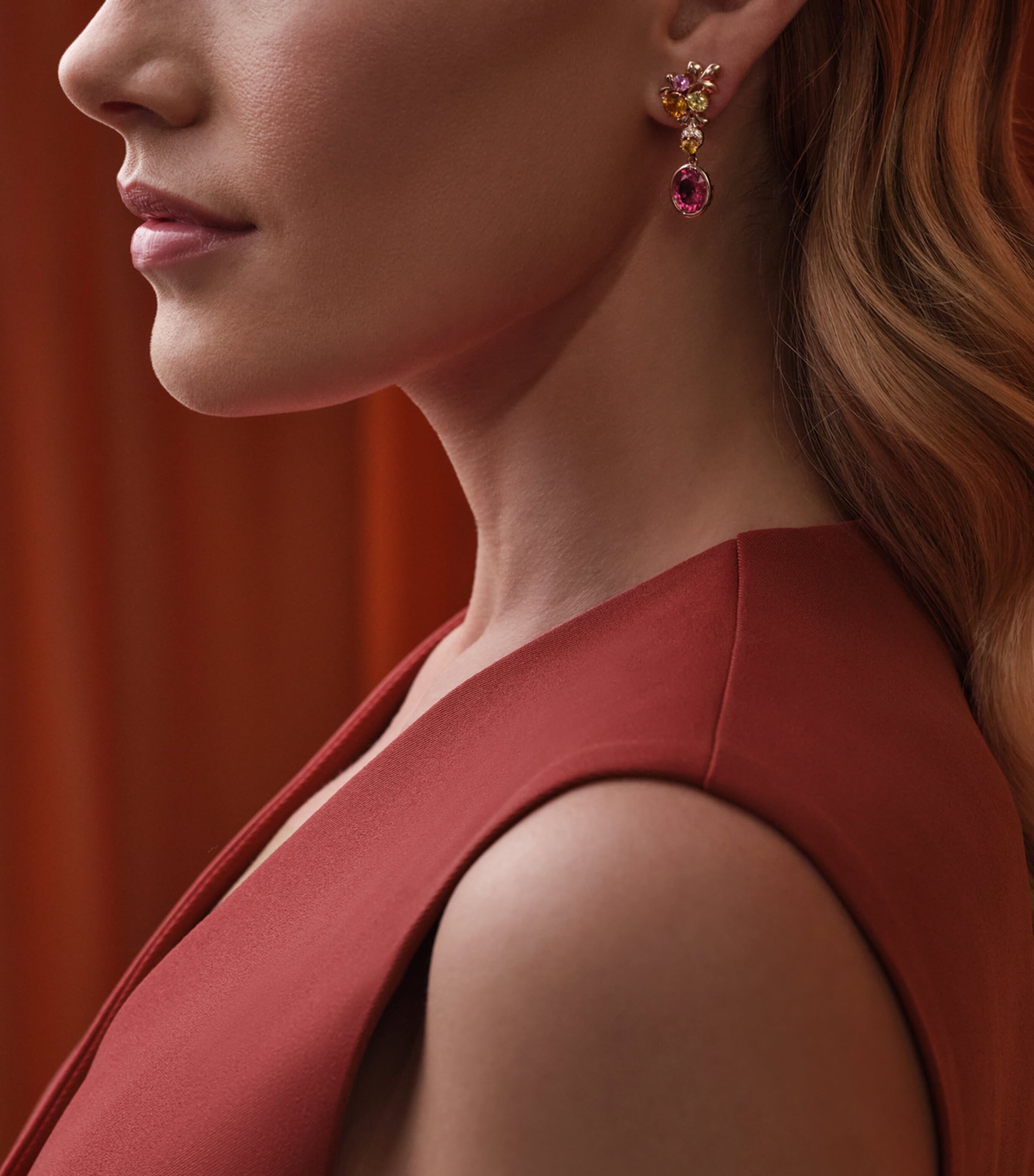 Boodles Rose Gold, Diamond, Tourmaline and Sapphire Silk Mantua Palace Earrings Pink Image 2