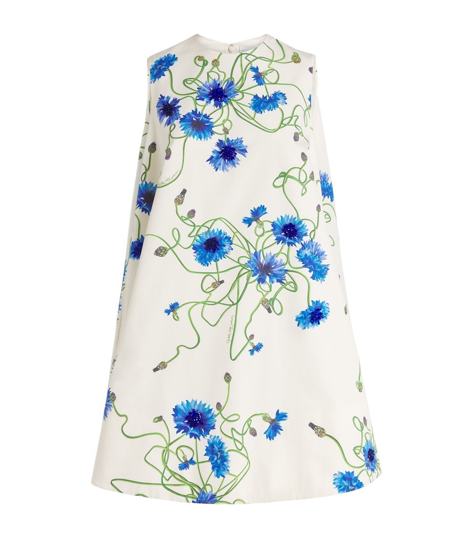 Stella McCartney Womens Cotton Floral A-Line Mini Dress Cornflower Image 1