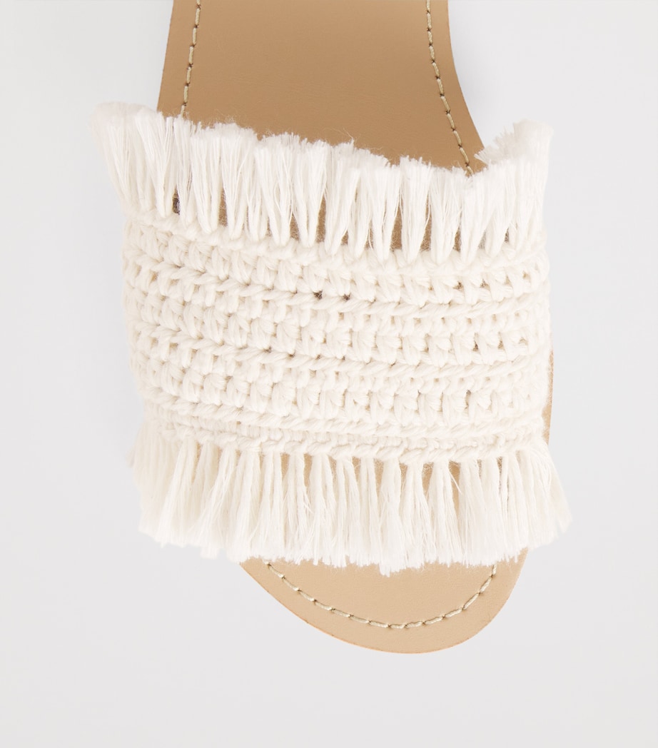 Cotton-Leather Woven Slides OFF WHITE Image 5