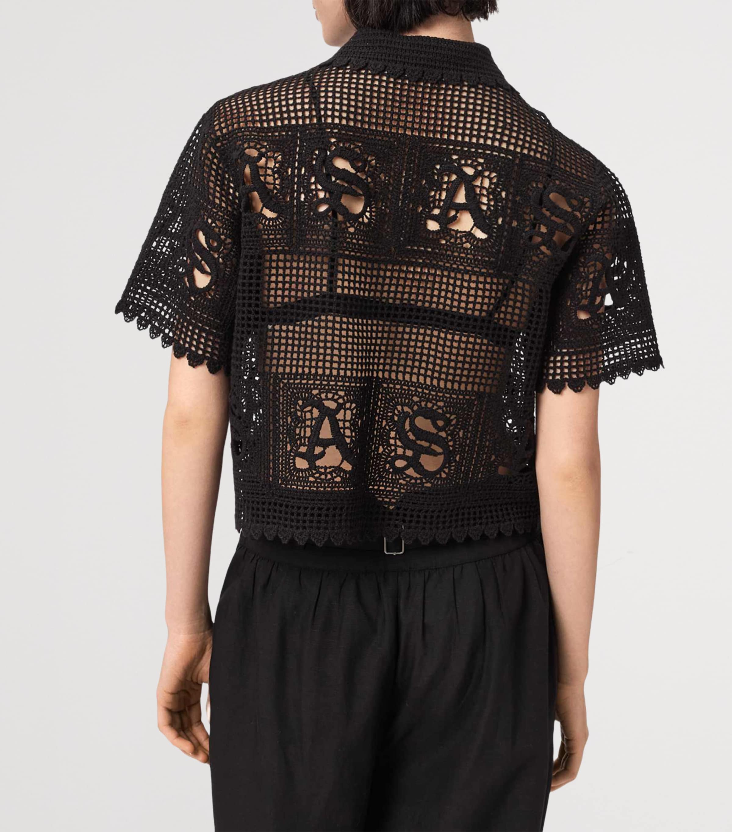 AllSaints Womens Crochet Kyra Polo Shirt Black Image 4
