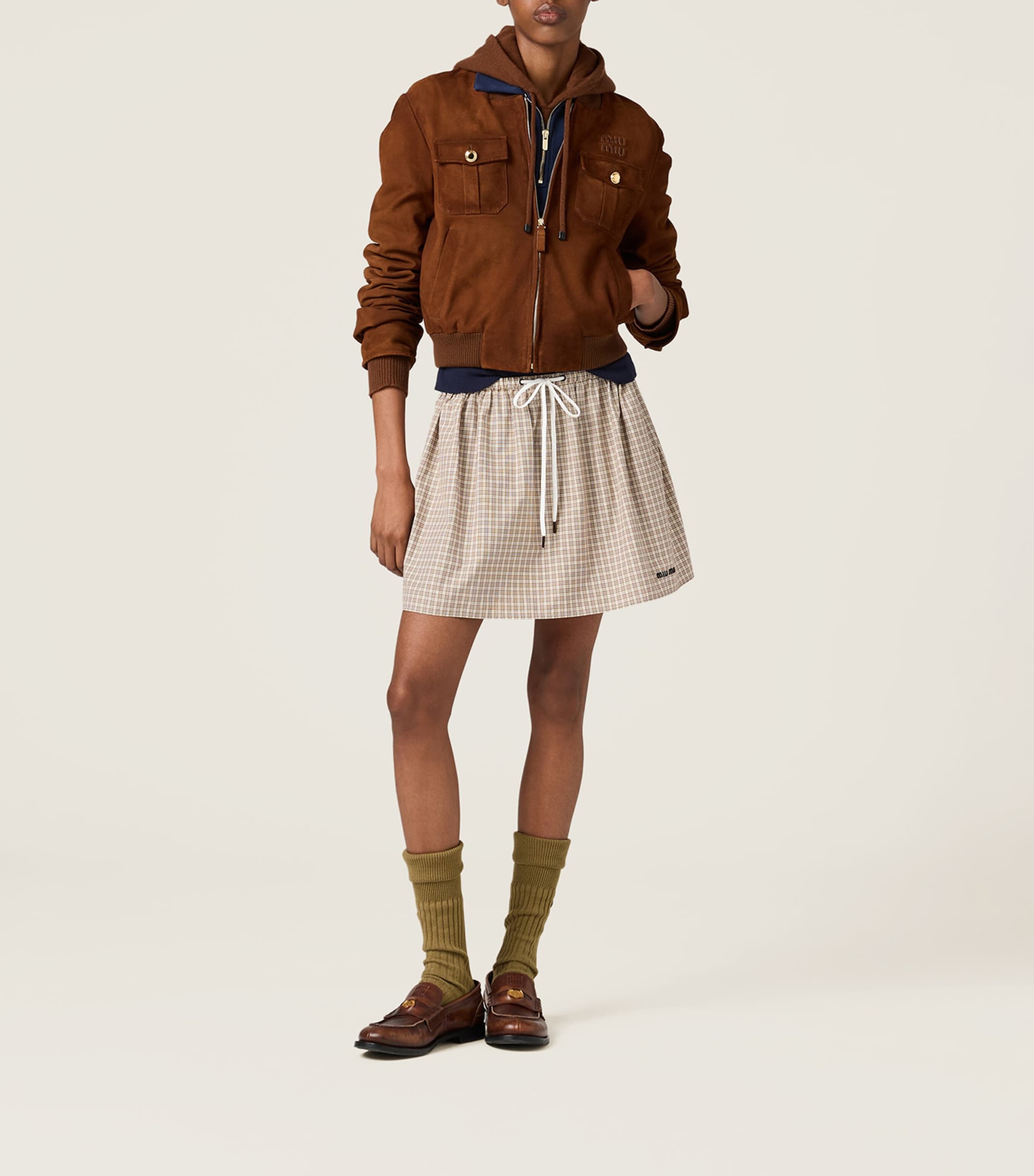 【関税&送料込】Miu Miu Brown Cotton Blend Mini Skirt Miu Miu Brown Cotton Poplin Check Mini Skirt | Harrods UK