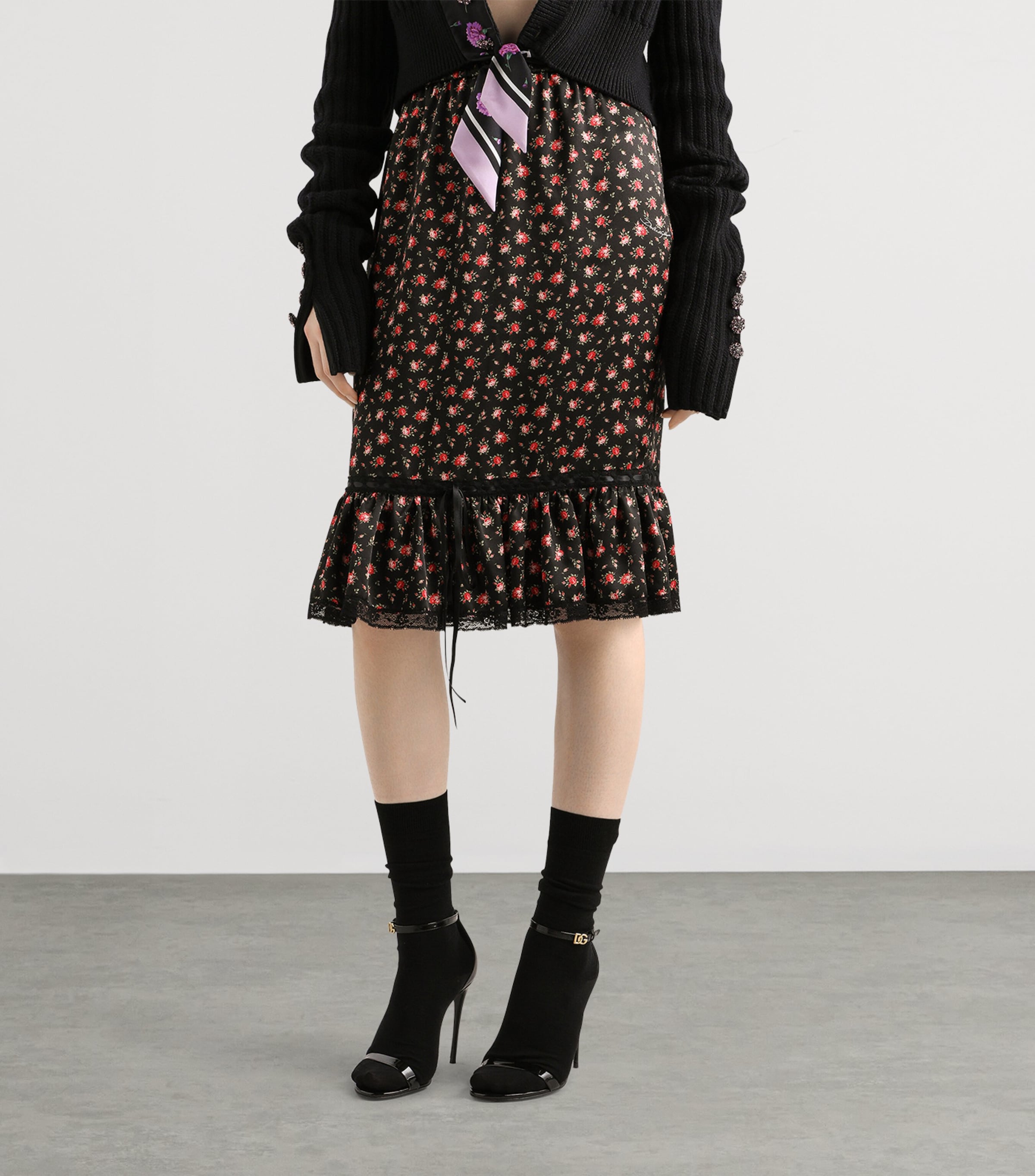 Silk-Cotton-Blend Floral Midi Skirt HN5XJ-ROSELLINE Image 4