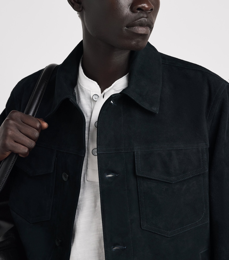Rag & Bone Mens Suede Trucker Jacket Navy Image 3