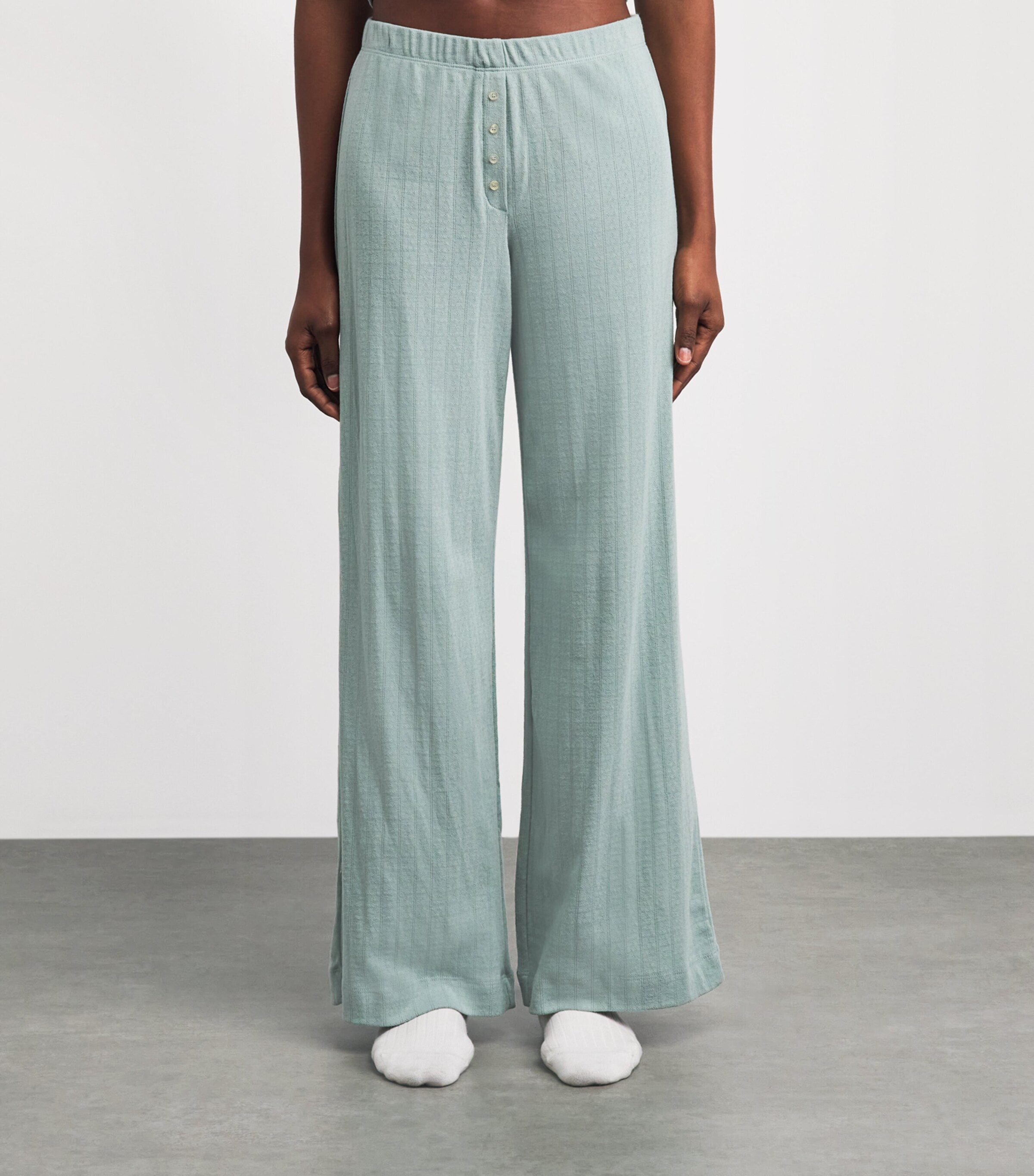 LESET Womens Cotton Pointelle Lounge Trousers Eucalyptus Image 4