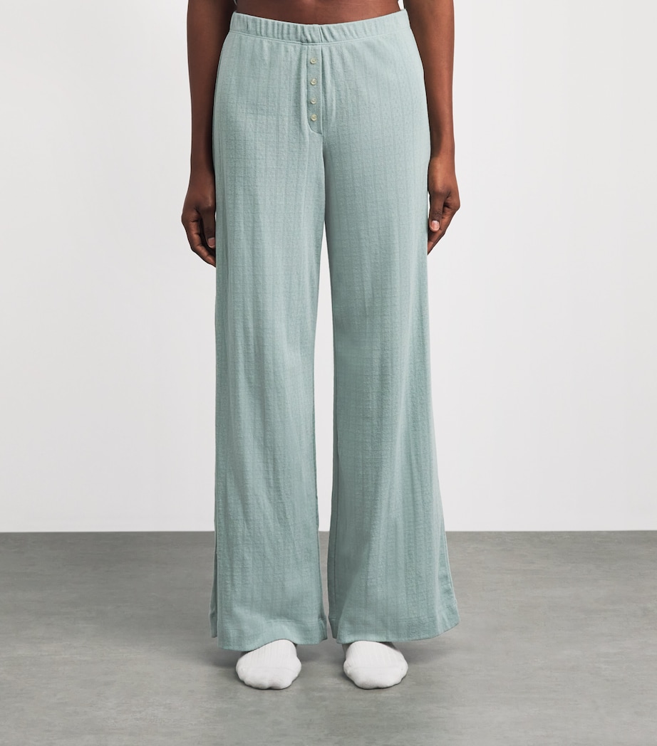 LESET Womens Cotton Pointelle Lounge Trousers Eucalyptus Image 4