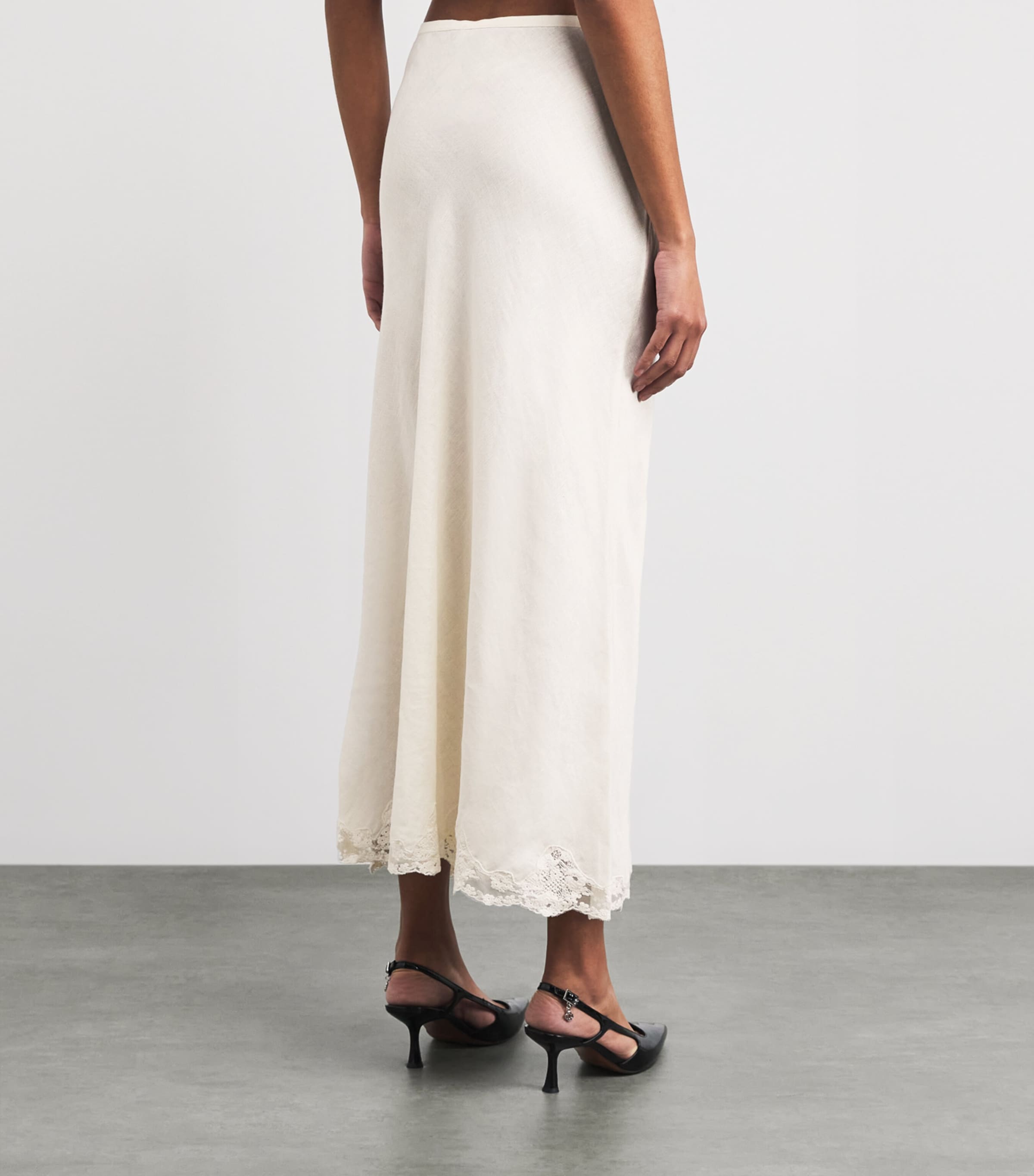 Linen-Blend Crystal Midi Skirt CREAM Image 4