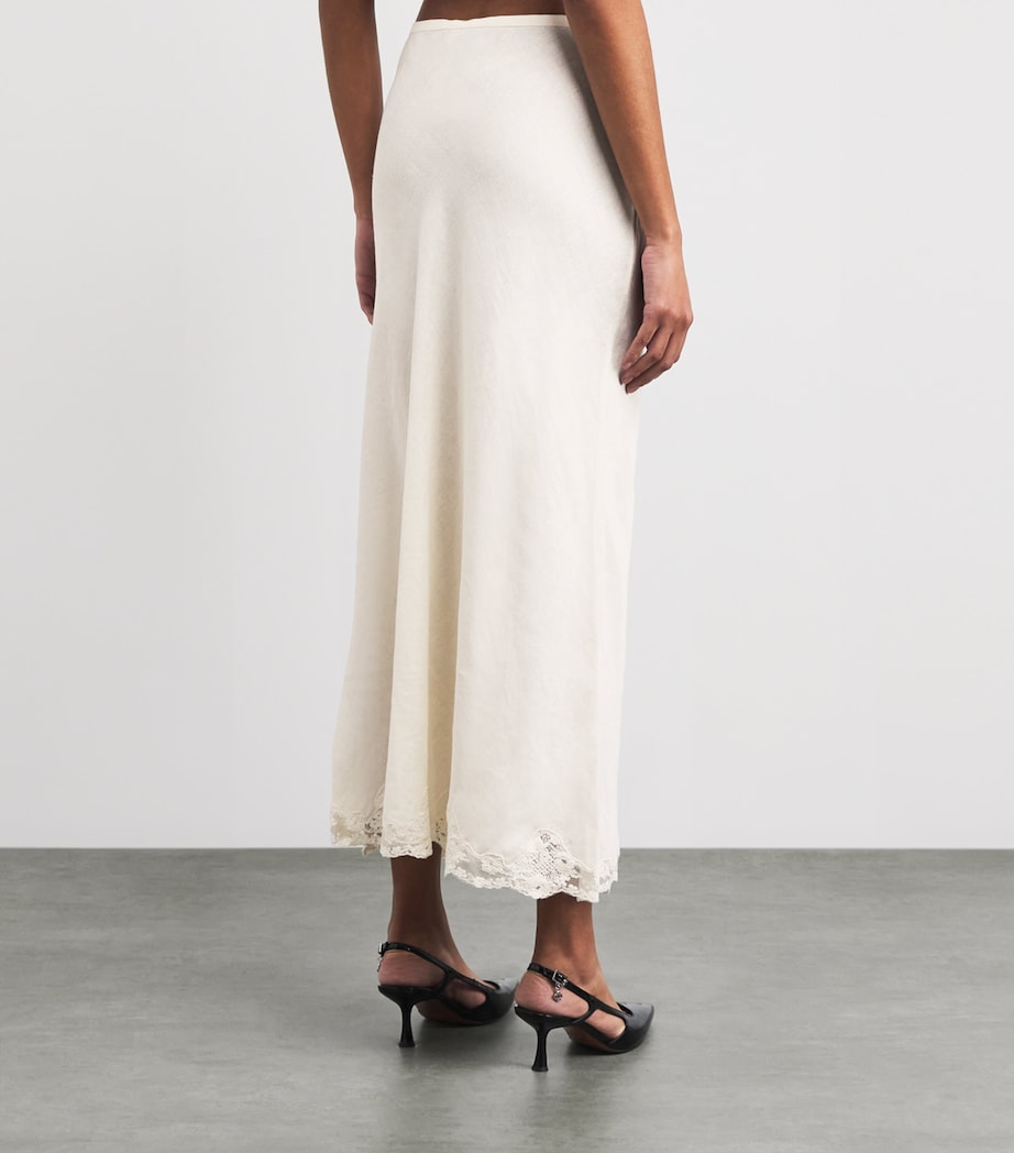 Linen-Blend Crystal Midi Skirt CREAM Image 4
