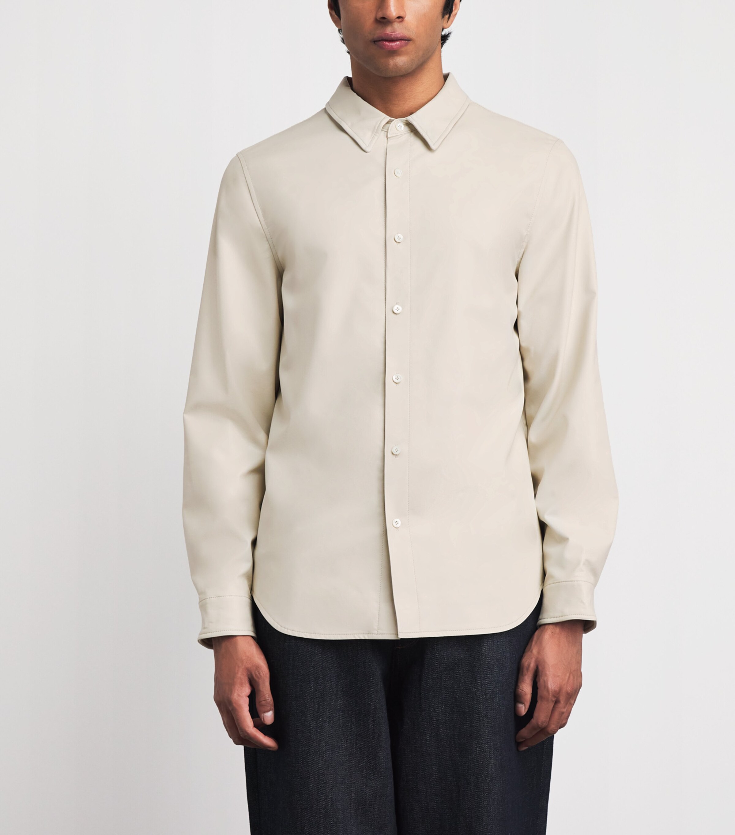 System Mens Faux Leather Shirt Ecru Image 4