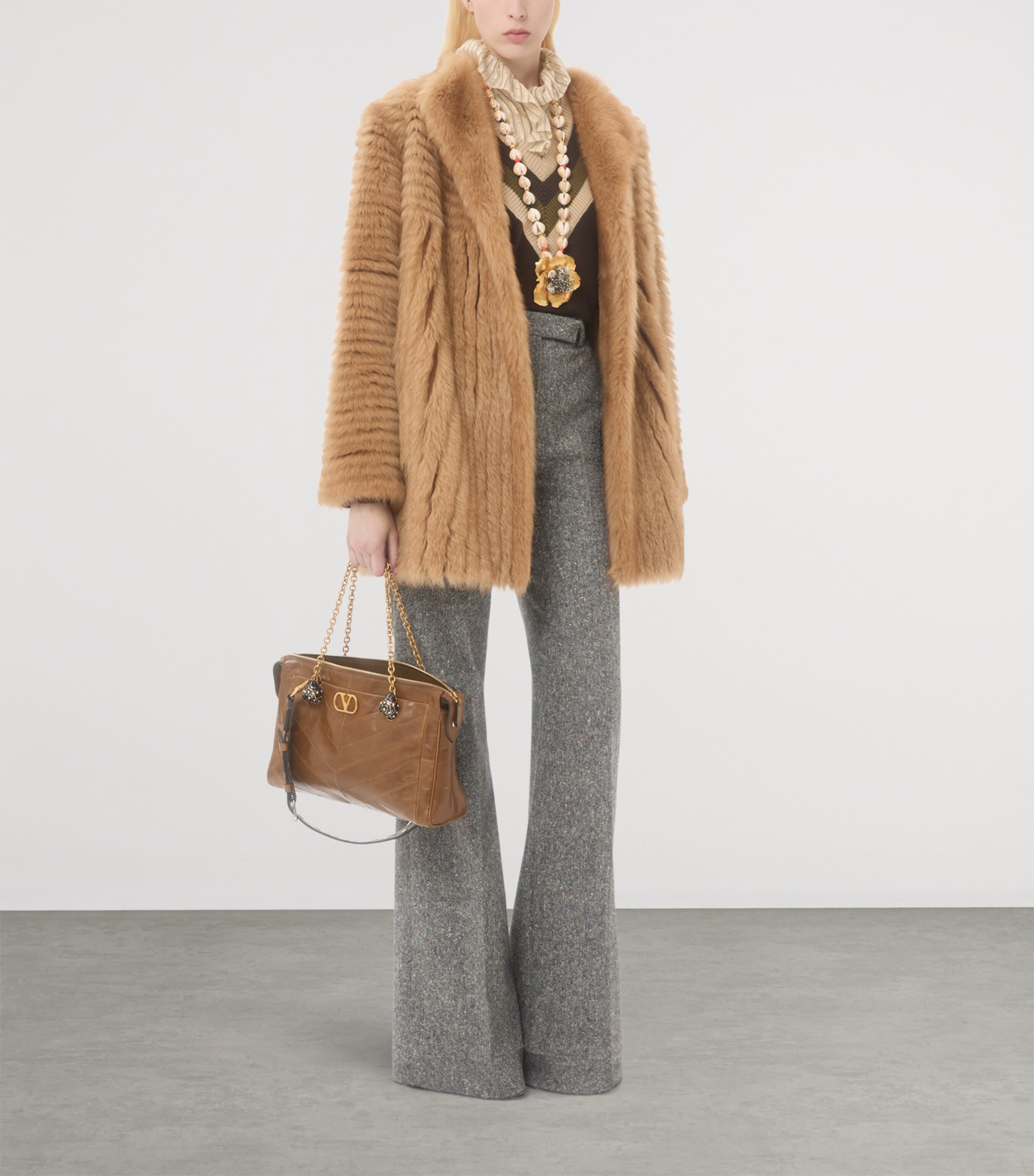 Wool-Blend Speckled Wide-Leg Trousers 0AN Image 5