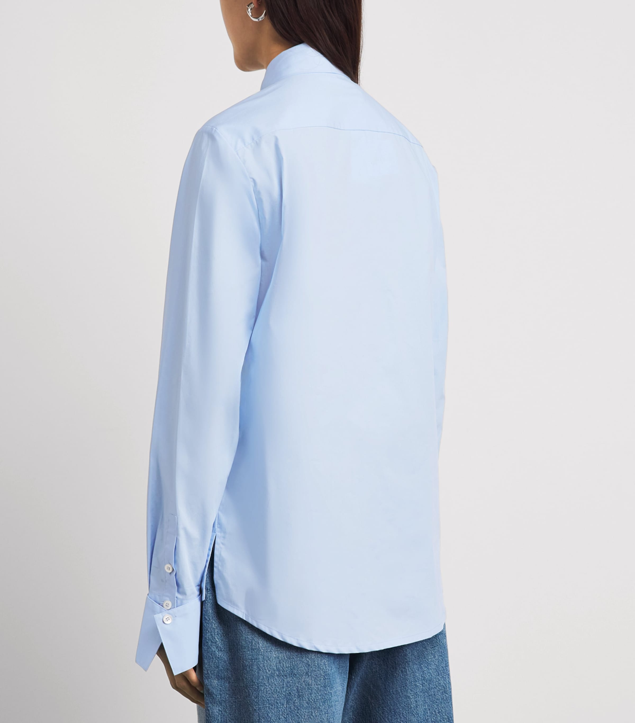 7 For All Mankind Womens Cotton Tie-Detail Shirt Light Blue Image 5