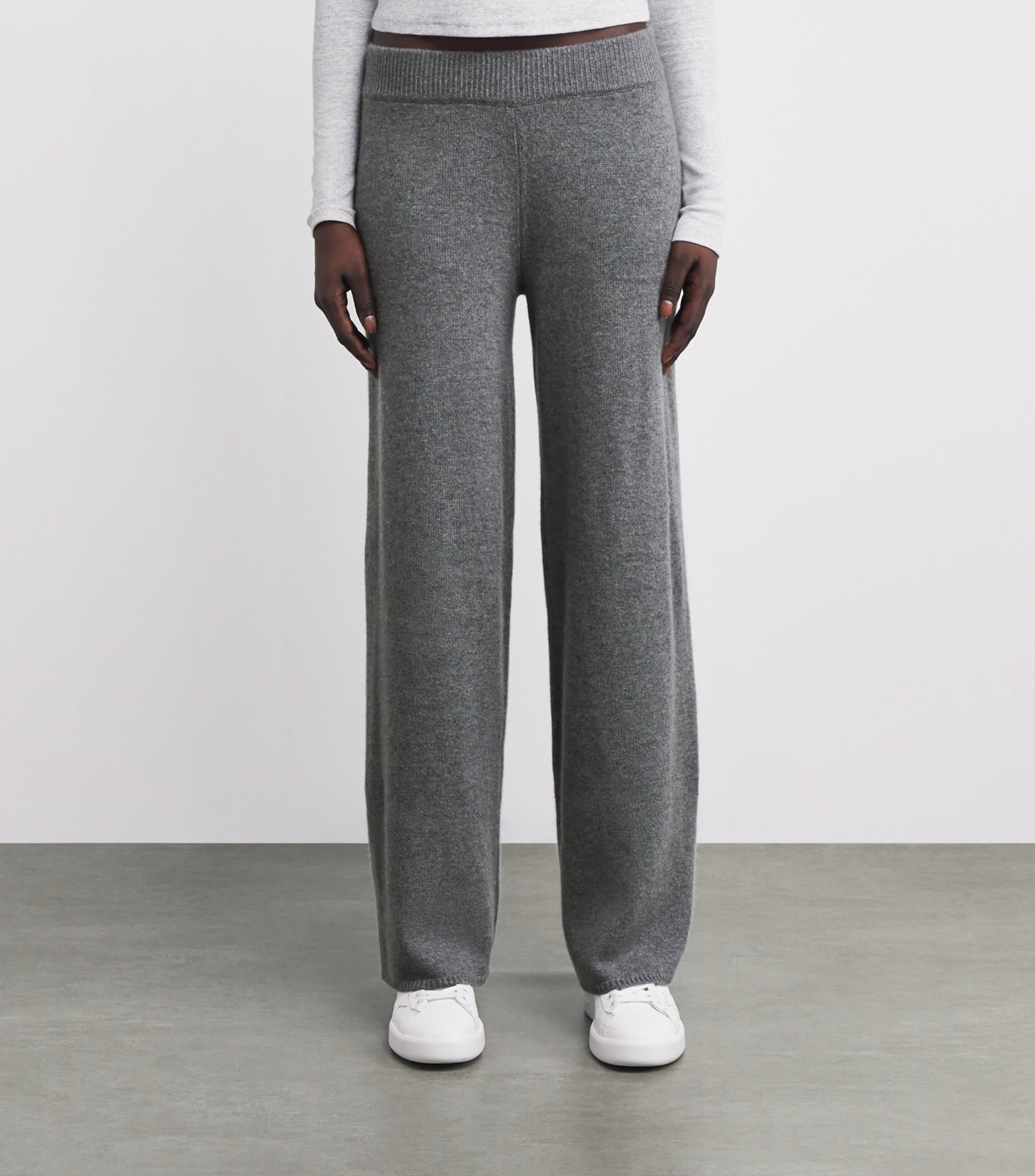Cashmere Wide-Leg Trousers DARK HEATHER GREY Image 3
