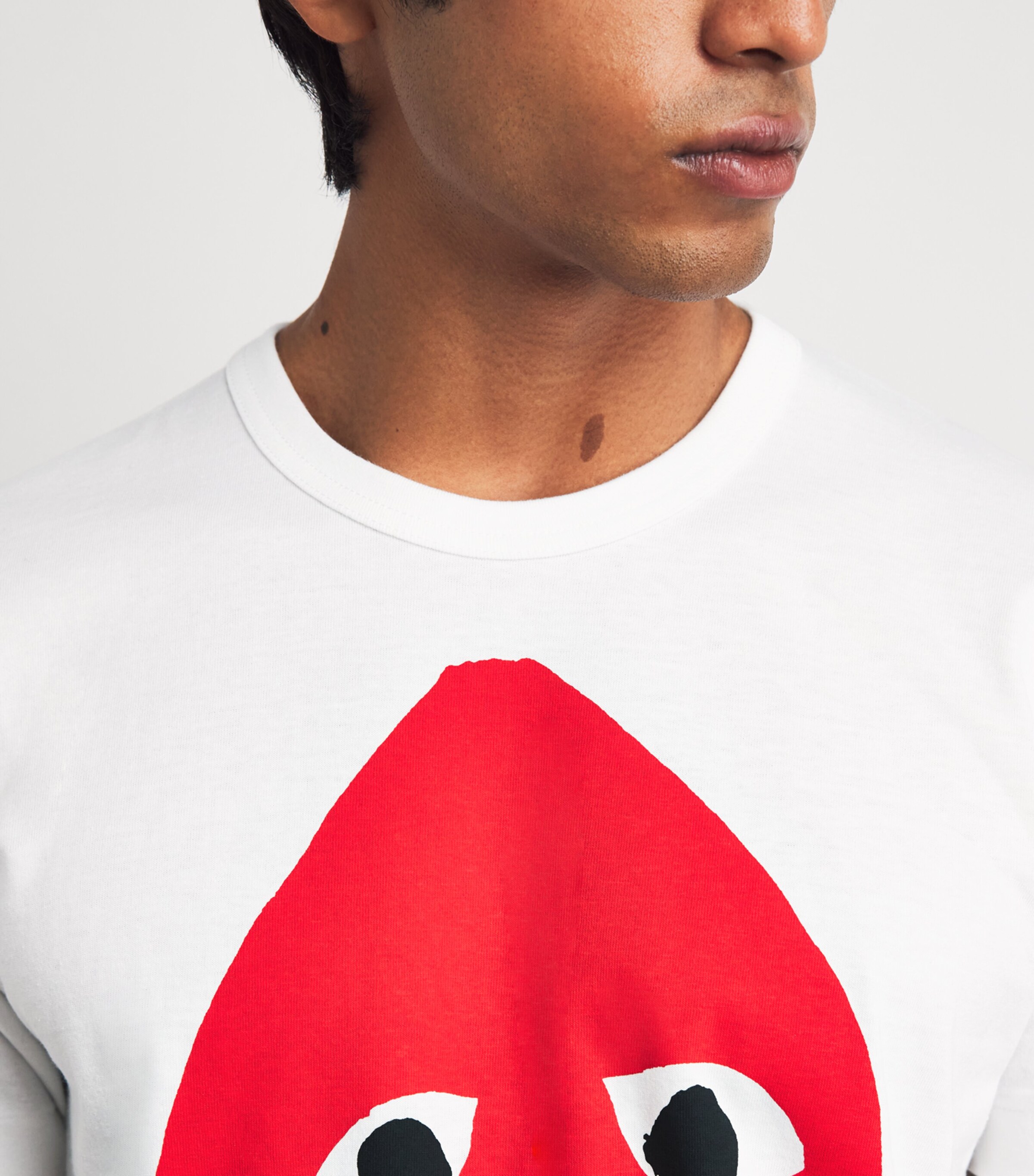 Comme Des Garçons Mens Cotton Upside Down Heart T-Shirt White/red Image 3