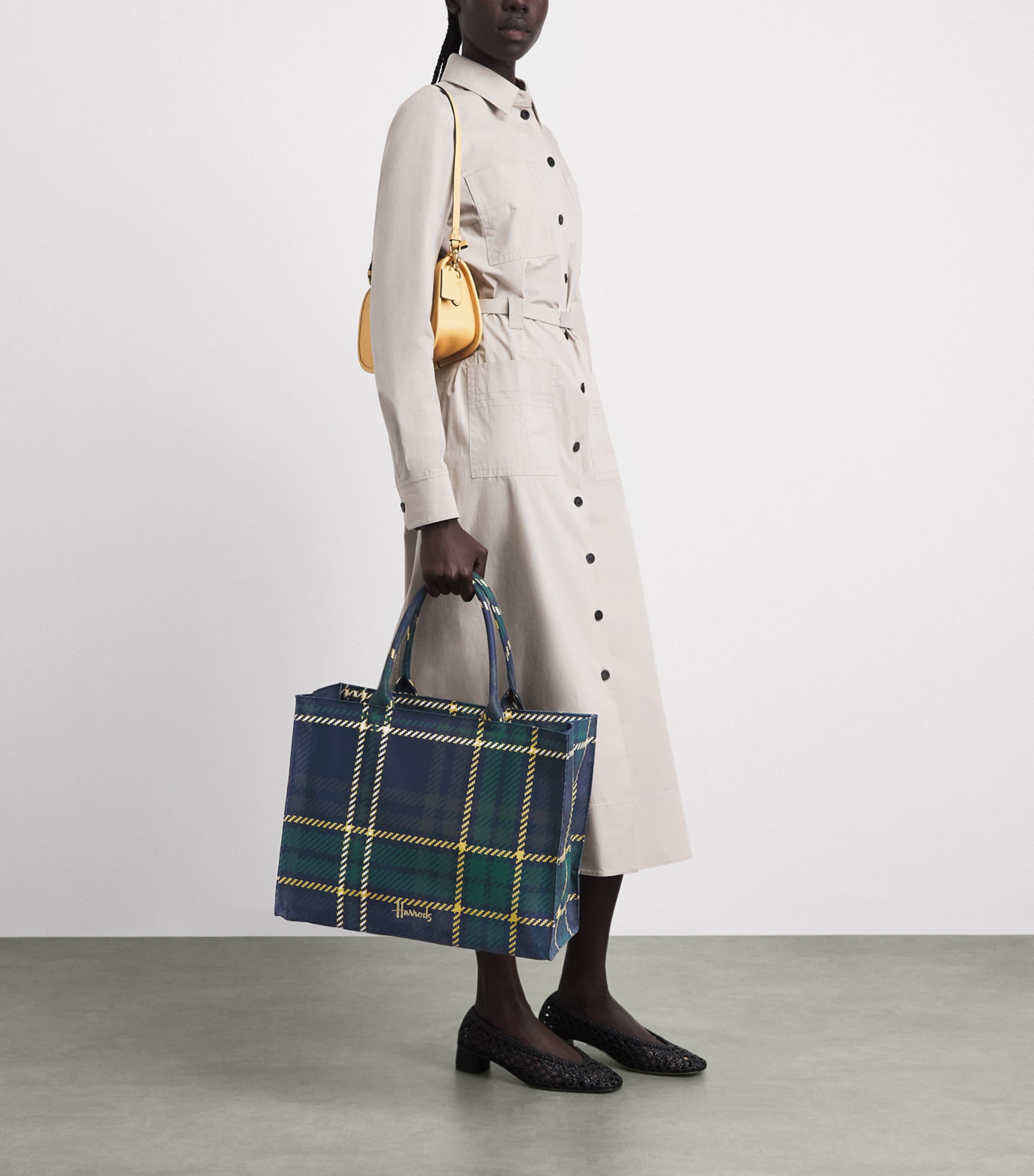 Harrods Tartan Zipped Tote Bag Navy Image 2