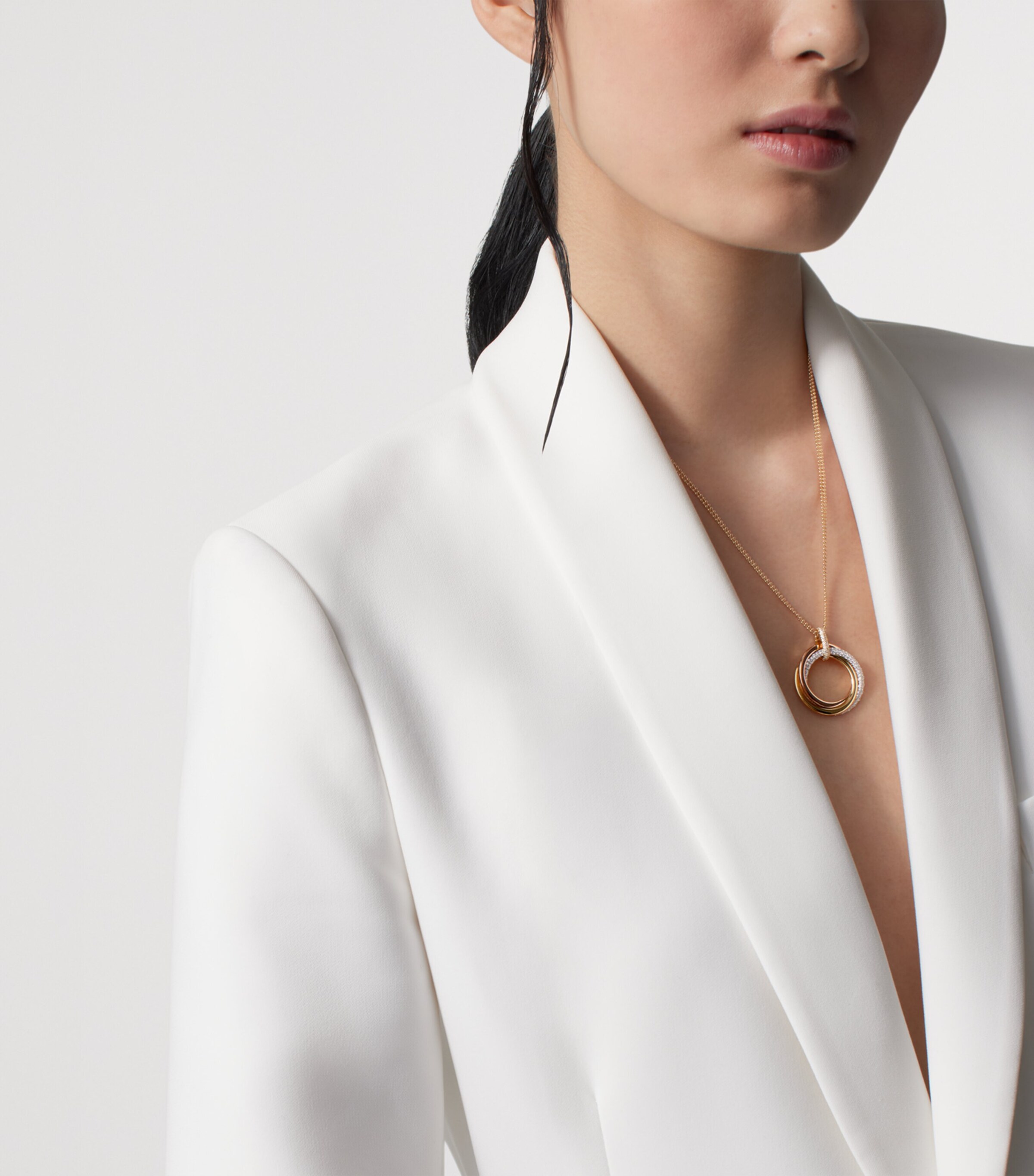 Cartier Large White, Rose, Yellow Gold and Diamond Trinity Necklace Mixed Gold Image 3