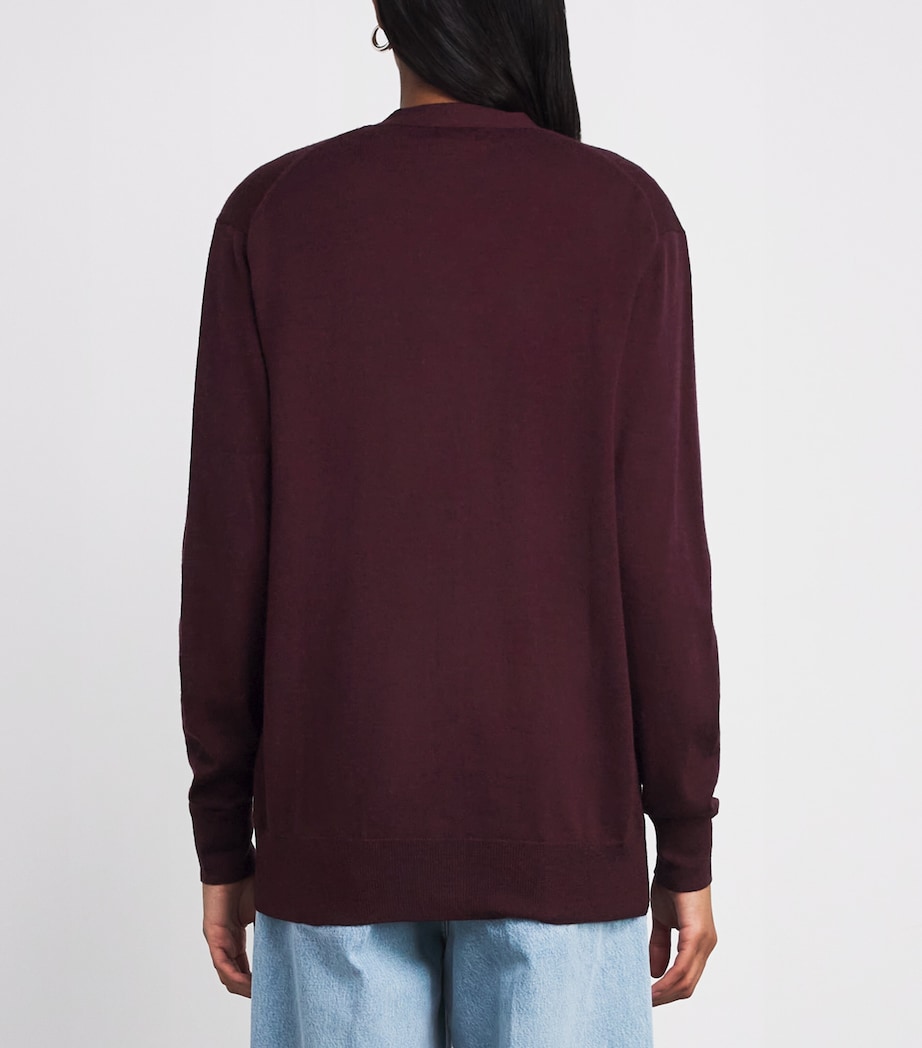 Merino Wool V-Neck Cardigan AGED WINE HEATHER Image 4
