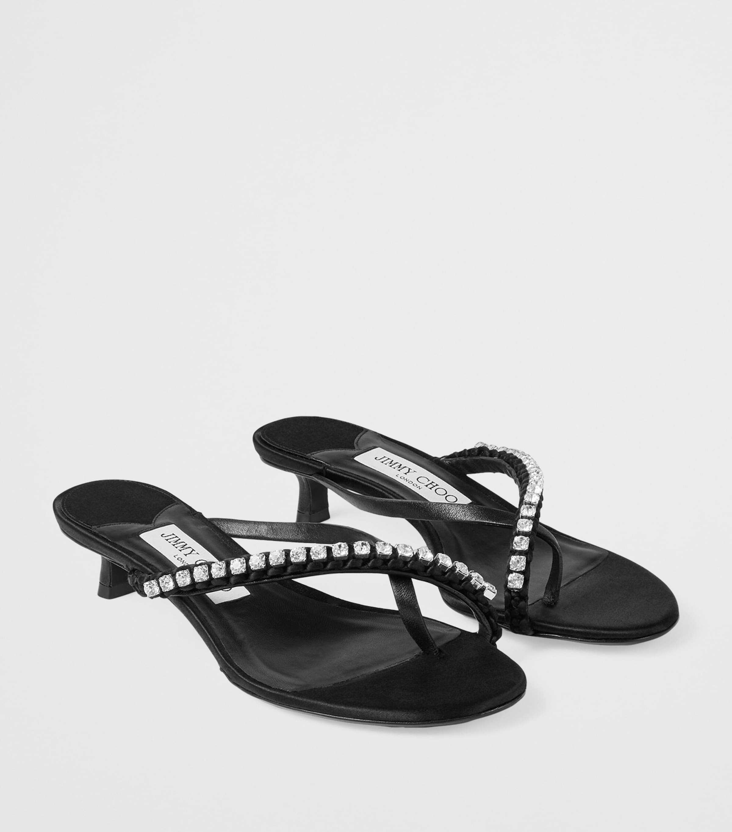 Dila 35 Leather Heeled Sandals BLACK/CRYSTAL Image 4
