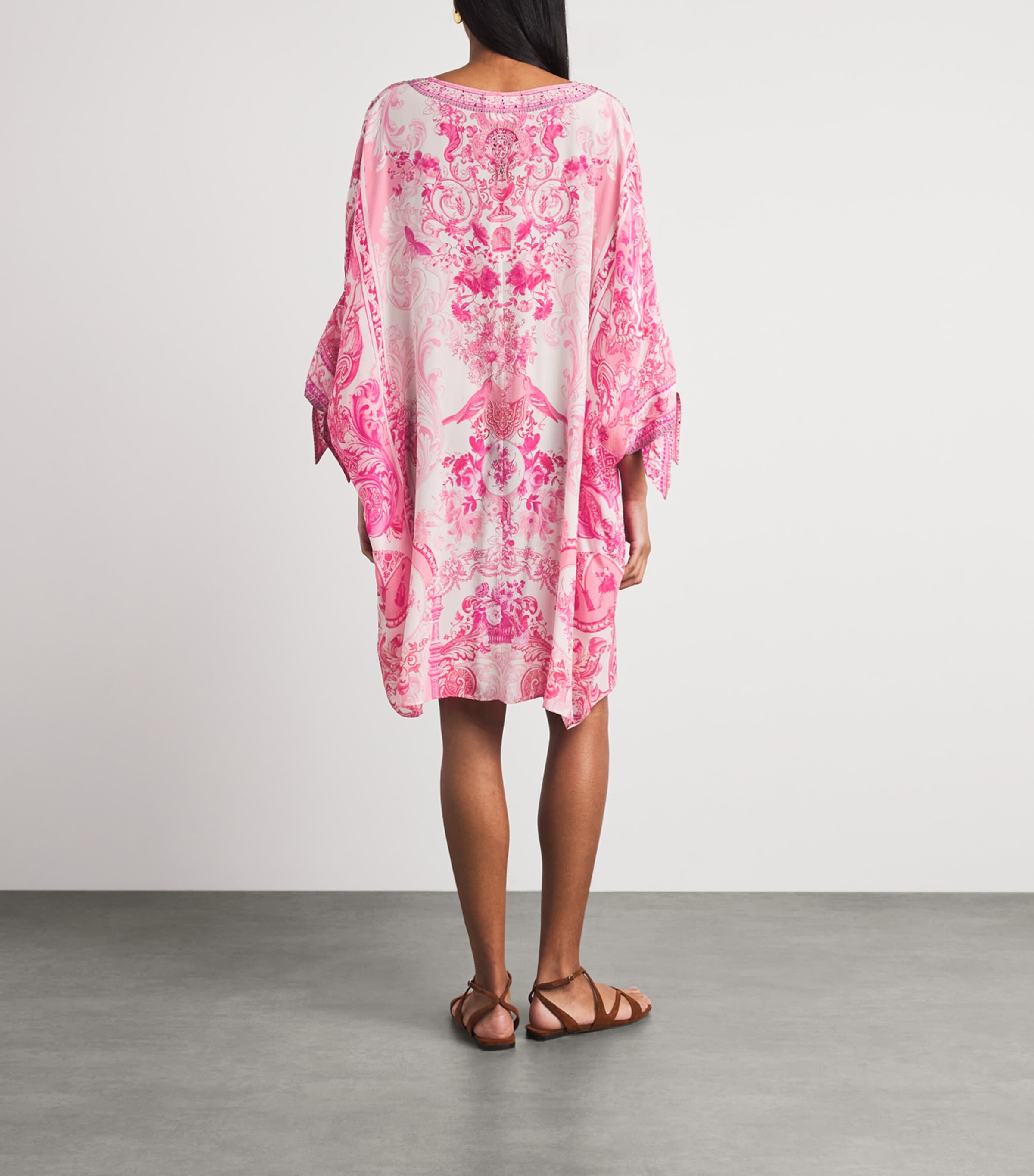 Camilla Womens Silk Embellished Mini Kaftan Livin La Vida Rosa Image 4
