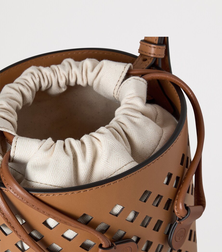 Leather Perforated Bucket Bag TOFFEE Image 4
