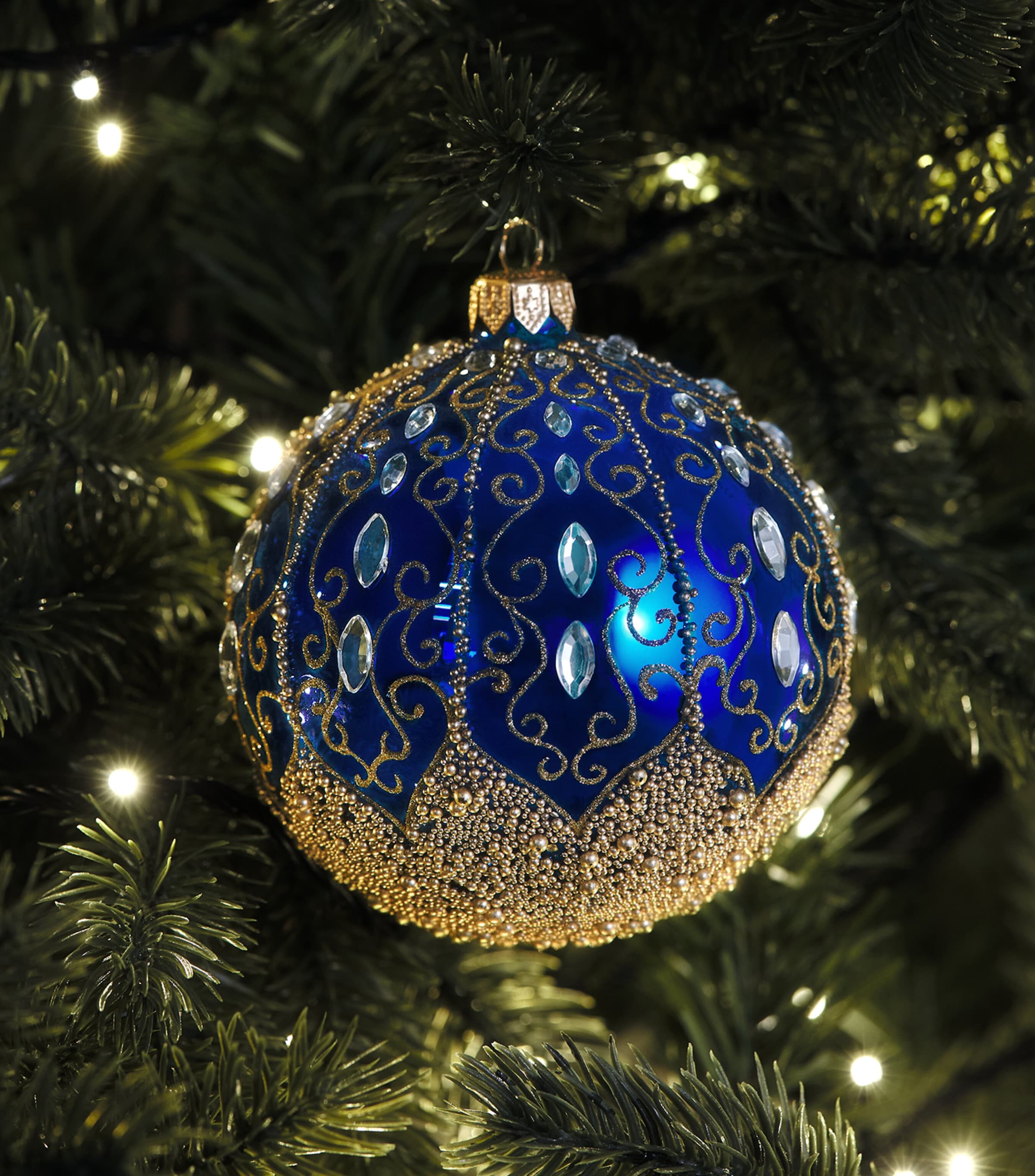 Harrods Glitter Swirl Bauble Blue Image 3