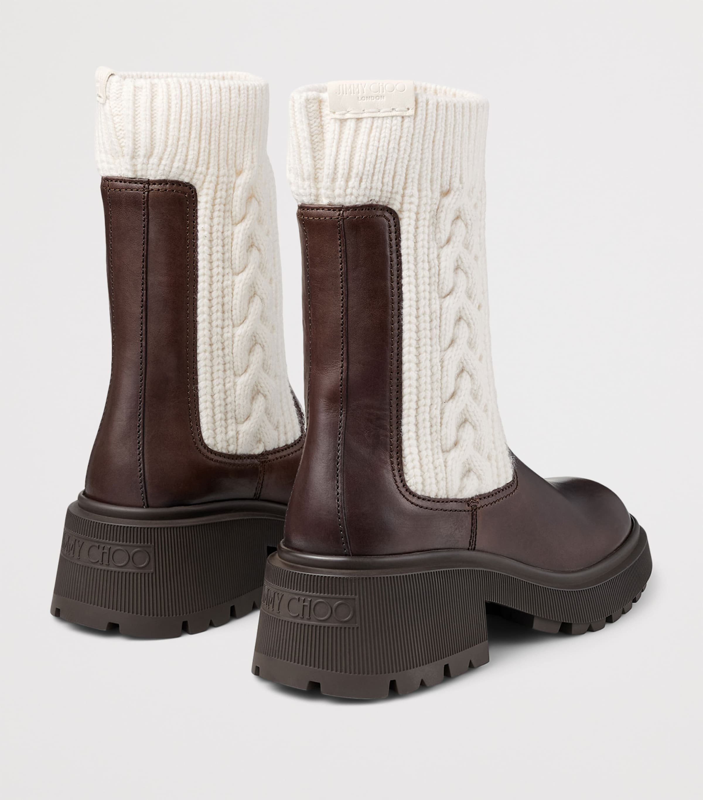 Tamia 70 Leather and Knit Boots CHOCOLATE/LATTE Image 4