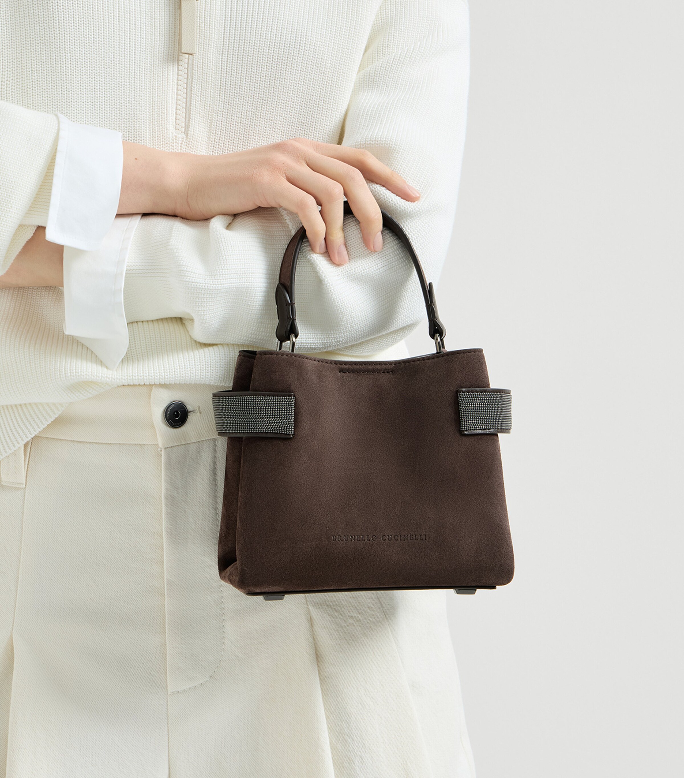 Brunello Cucinelli Small Suede Essence Top-Handle Bag Image 4