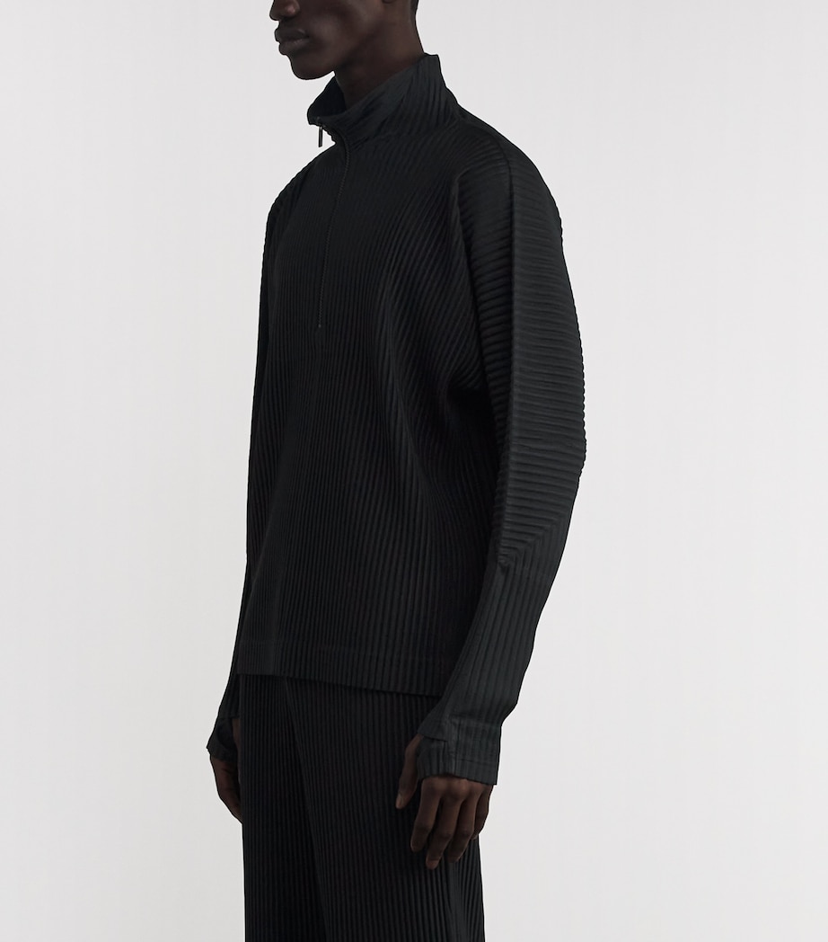 Pleated Half-Zip Sweater 15-BLACK Image 3