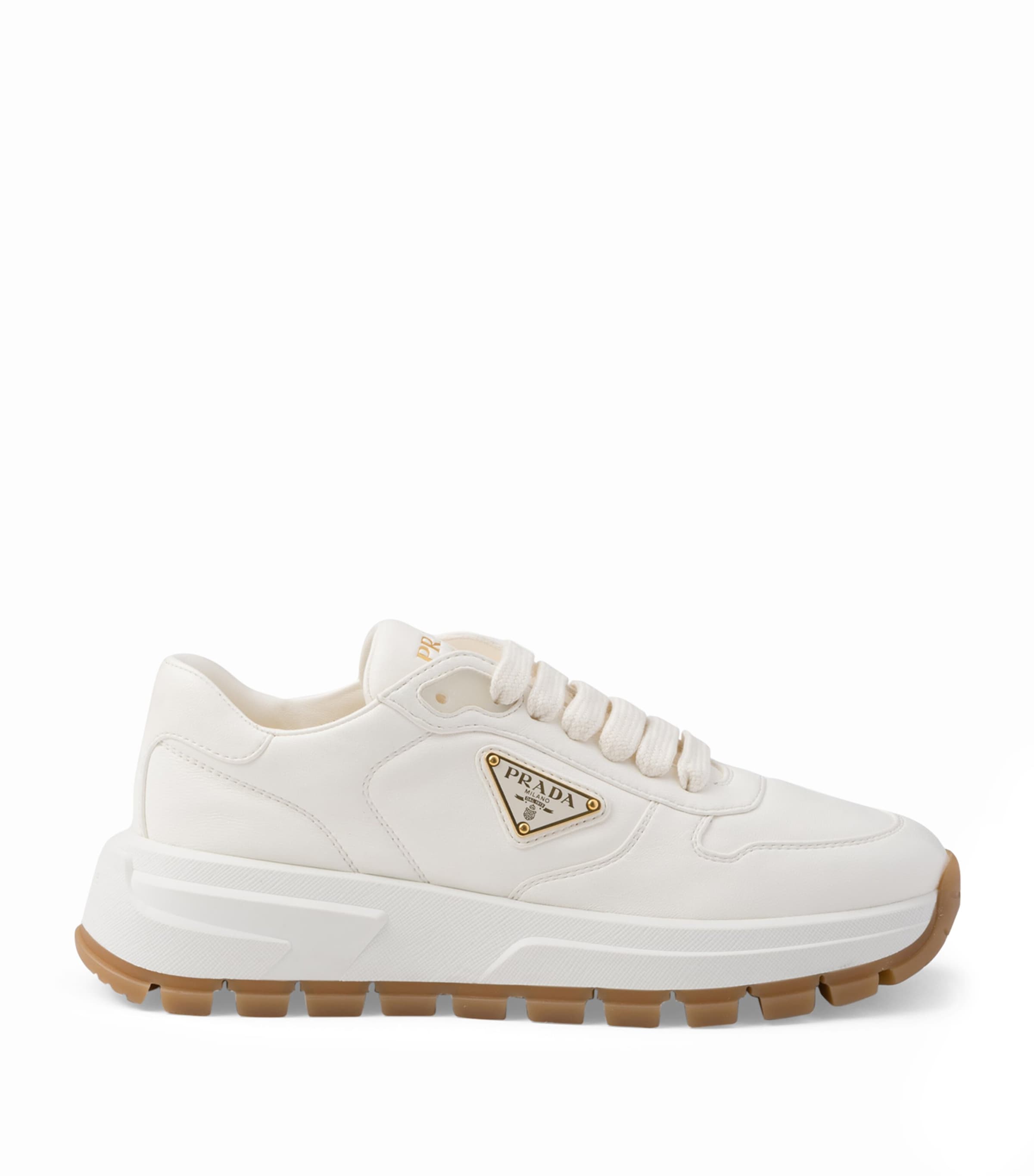 Prada Trail Leather Low-top Sneakers In Neutral