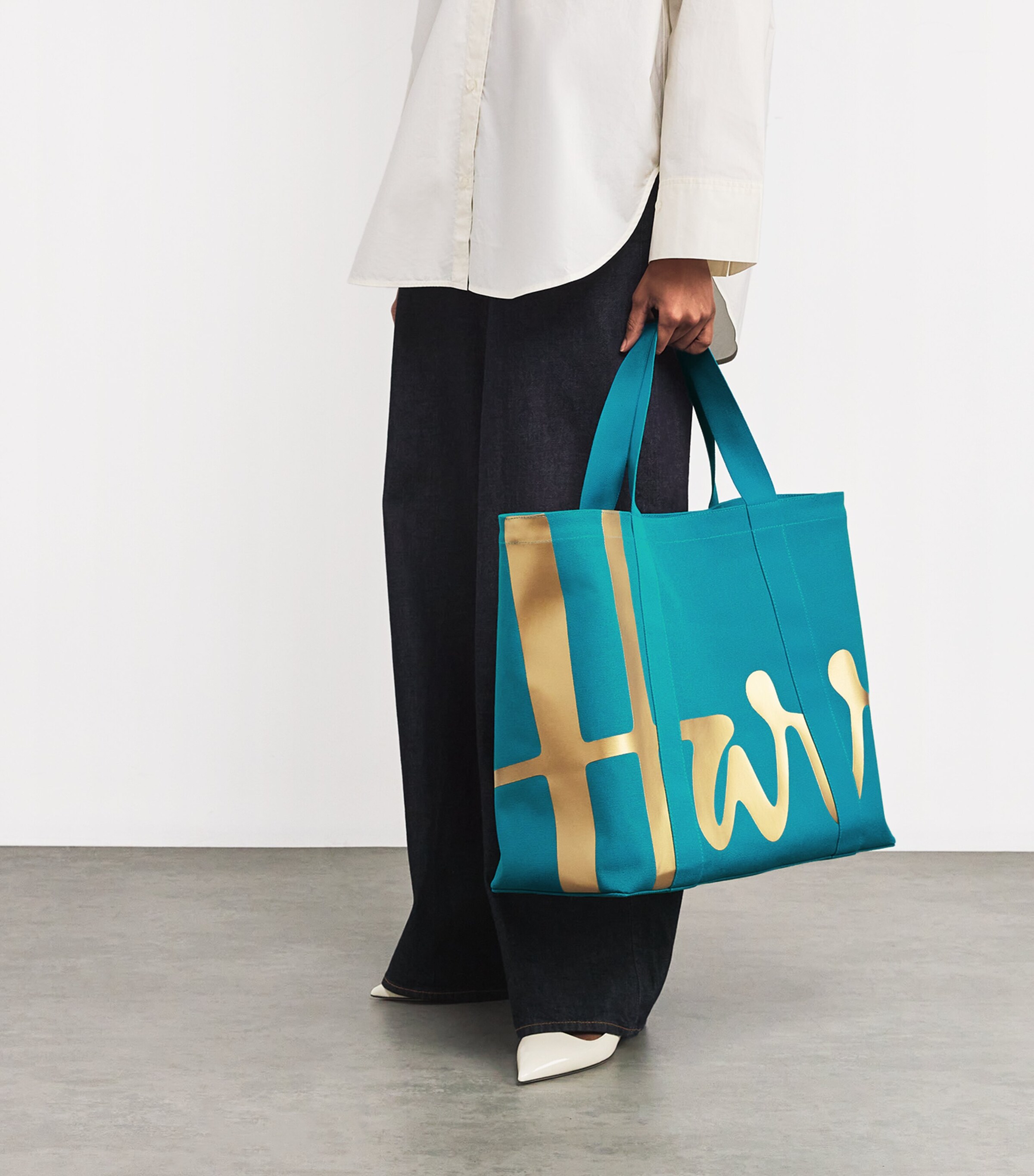 Large Cotton Logo Tote Bag TEAL Image 5