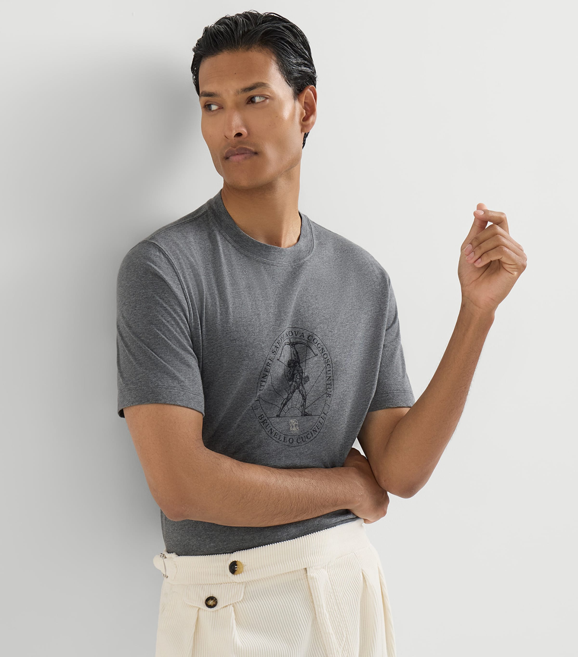 Brunello Cucinelli Mens Cotton Graphic Print T-Shirt Piombo Image 2