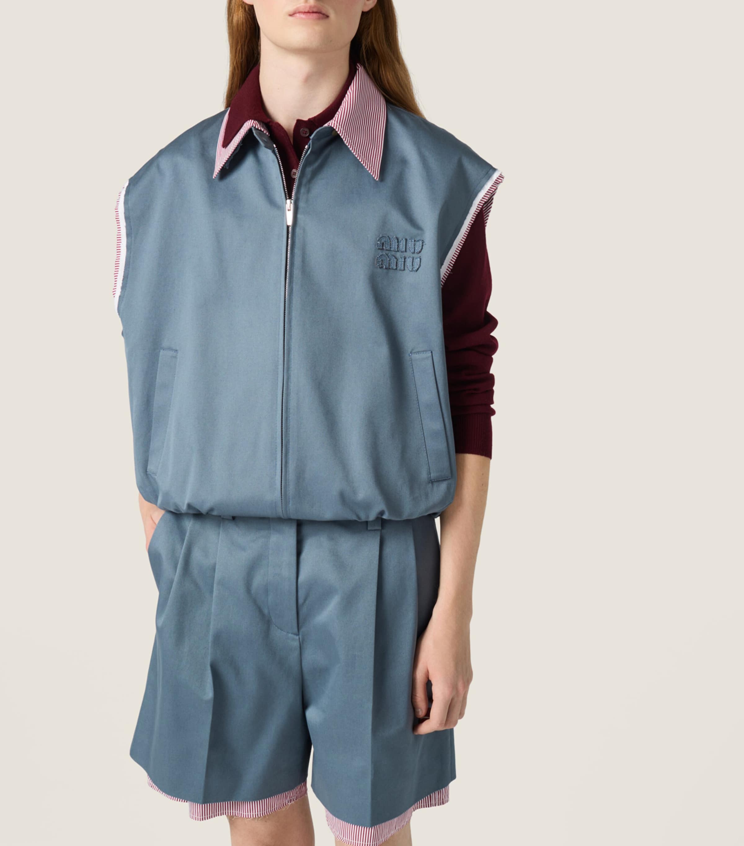 Miu Miu Womens Chino Layered Bermuda Shorts Blue Image 4