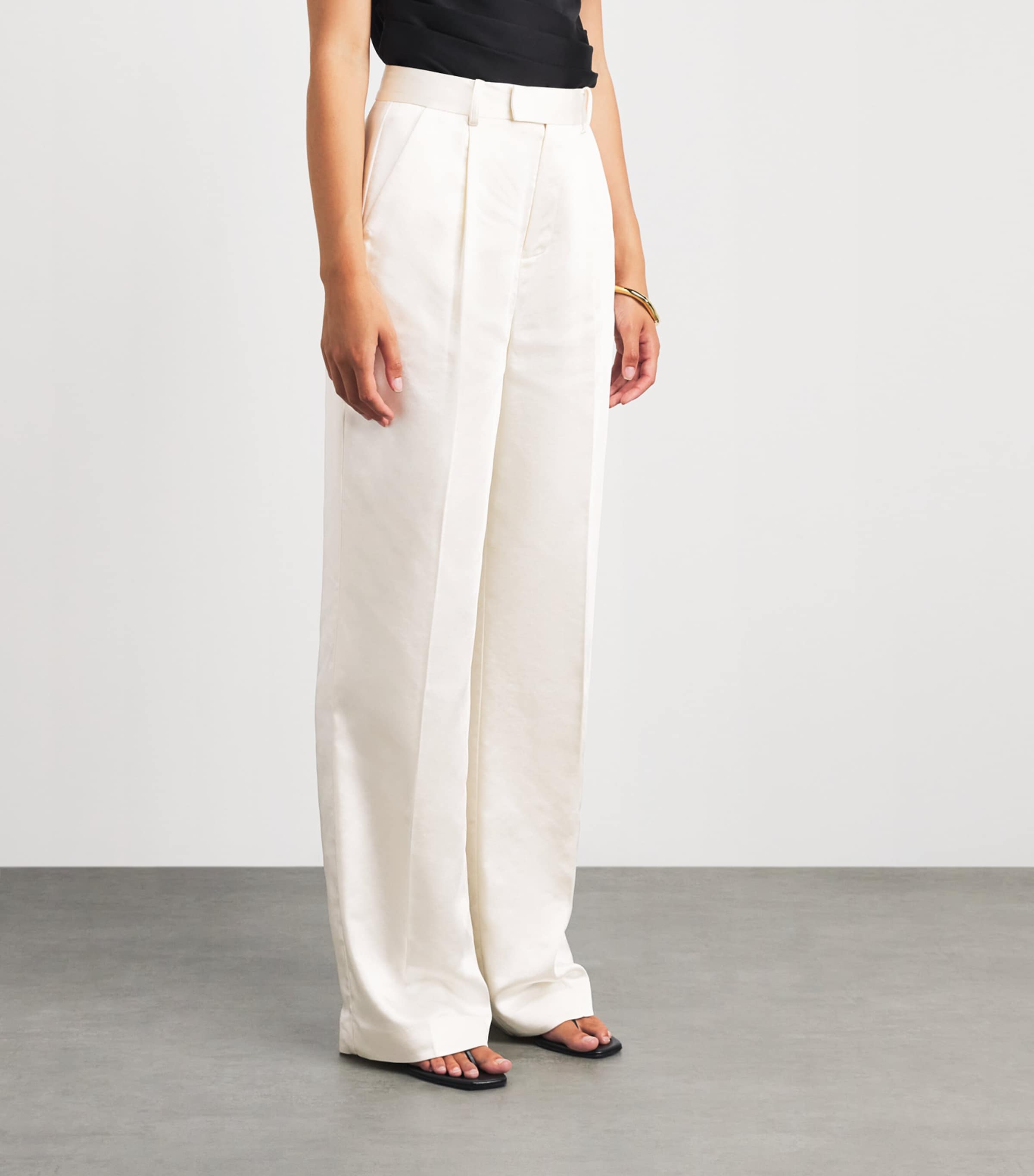 Self-Portrait Womens Satin Wide-Leg Trousers Cream Image 4